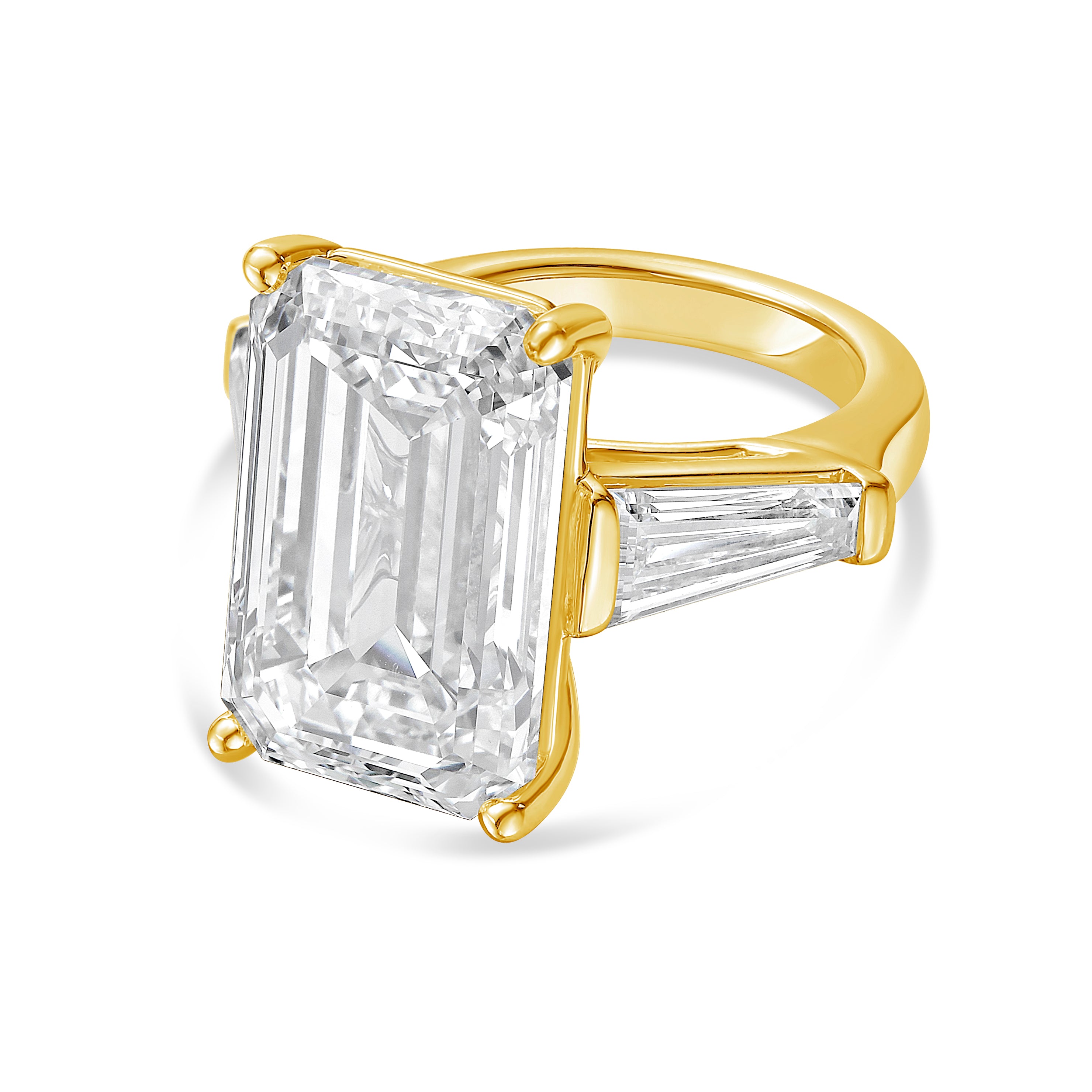 Lab Grown Emerald Cut Ring with Baguettes