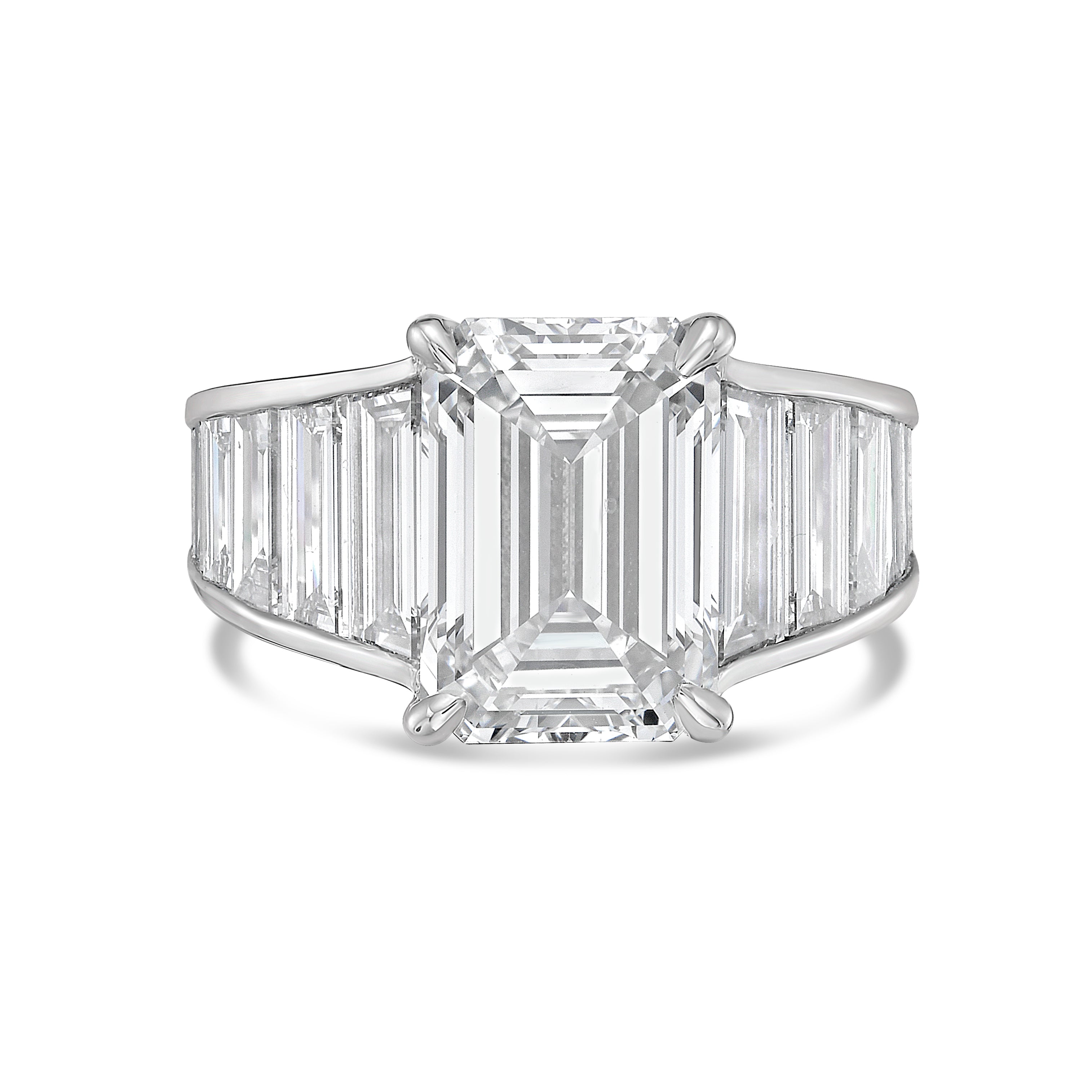Lab Grown Emerald Cut Ring with Baguettes