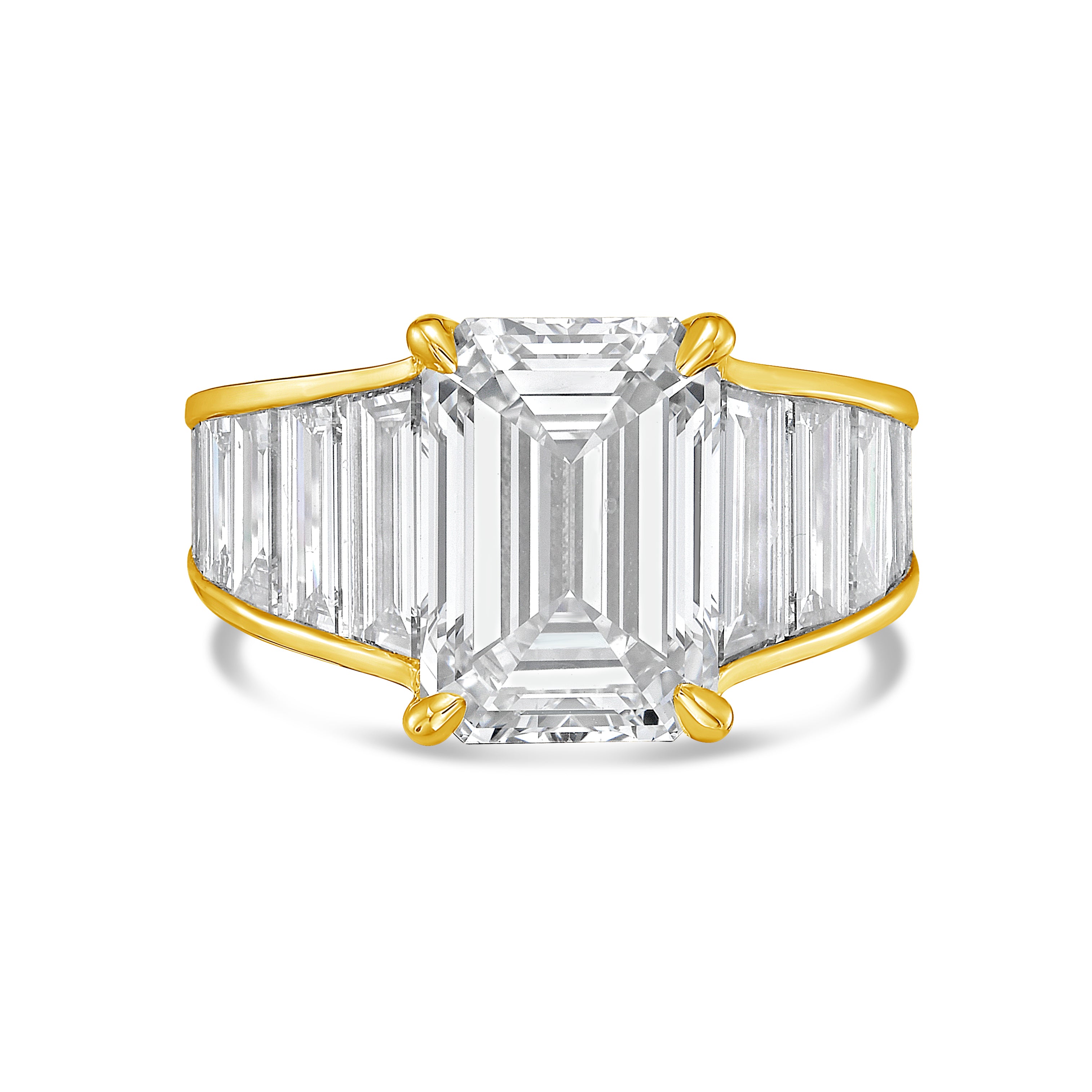 Lab Grown Emerald Cut Ring with Baguettes