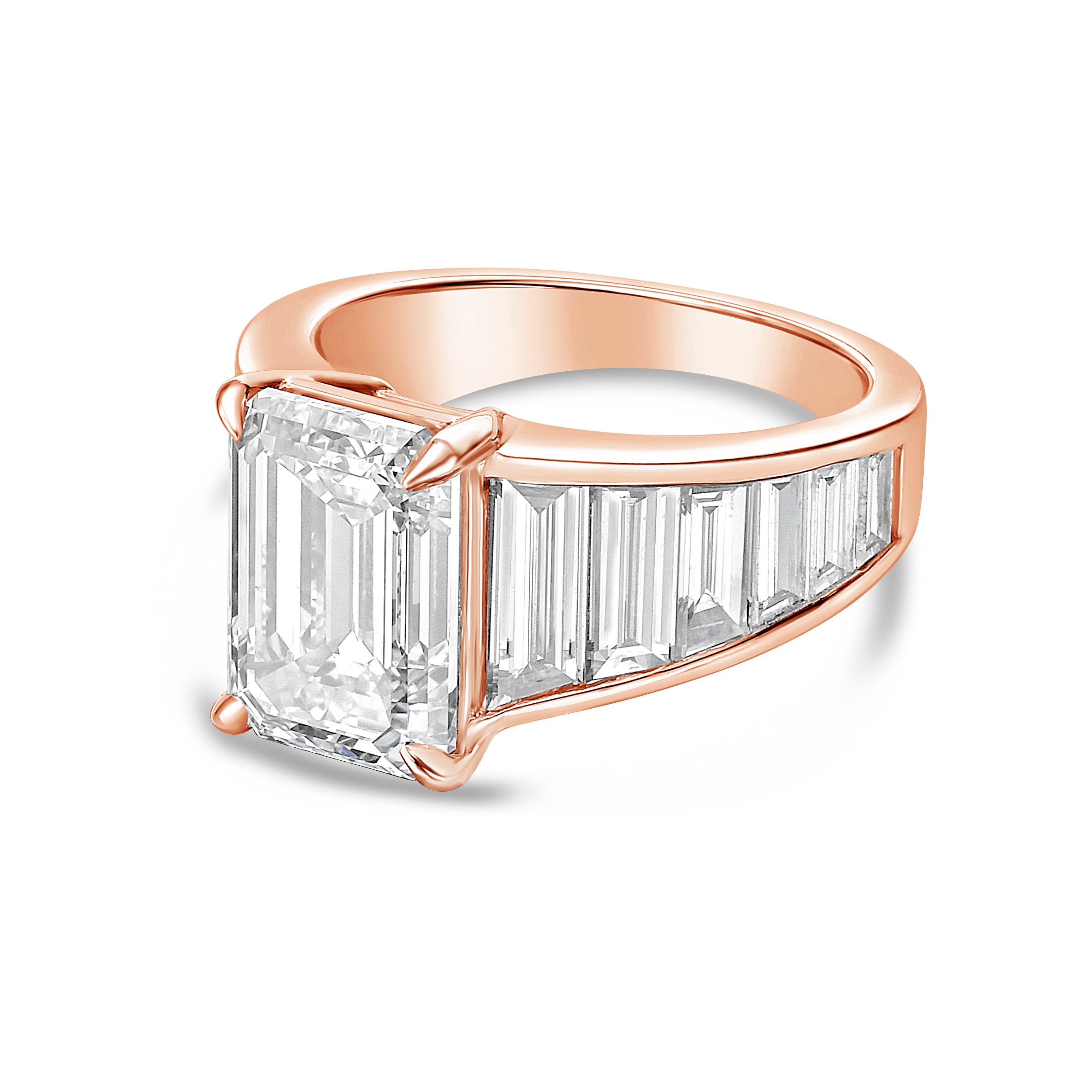 Lab Grown Emerald Cut Ring with Baguettes
