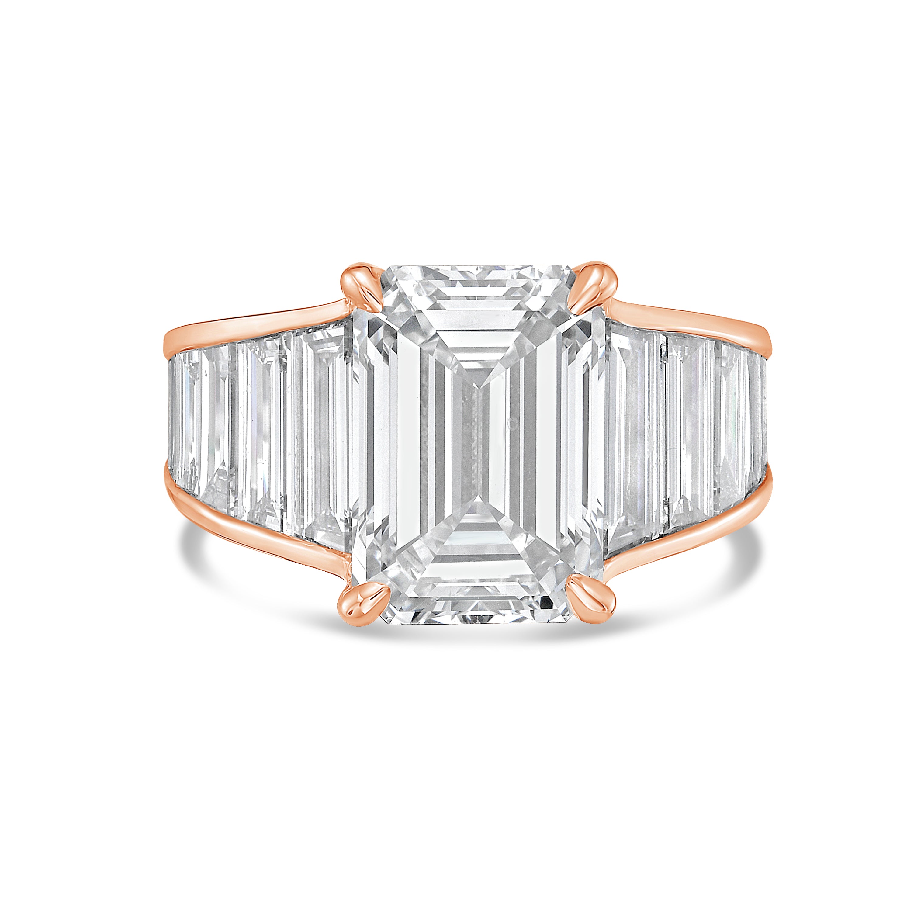 Lab Grown Emerald Cut Ring with Baguettes