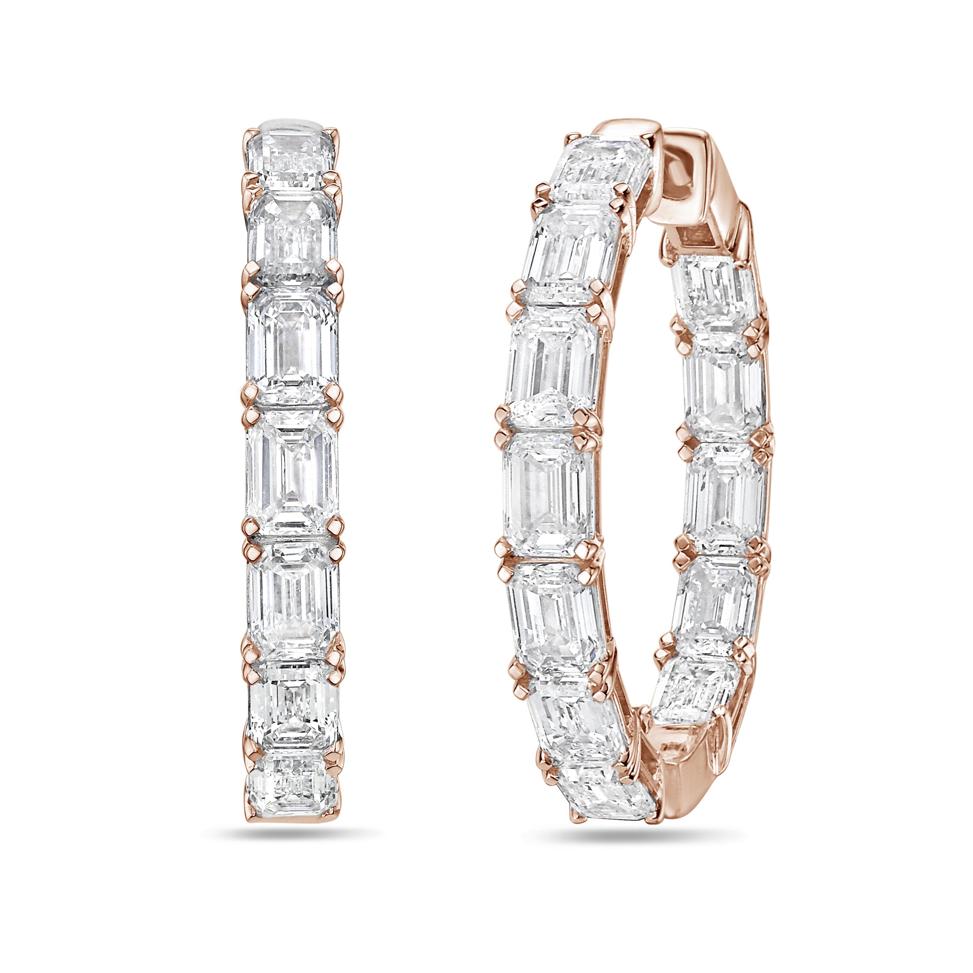 Lab Grown Emerald Diamond Hoop Earrings - 1.75"