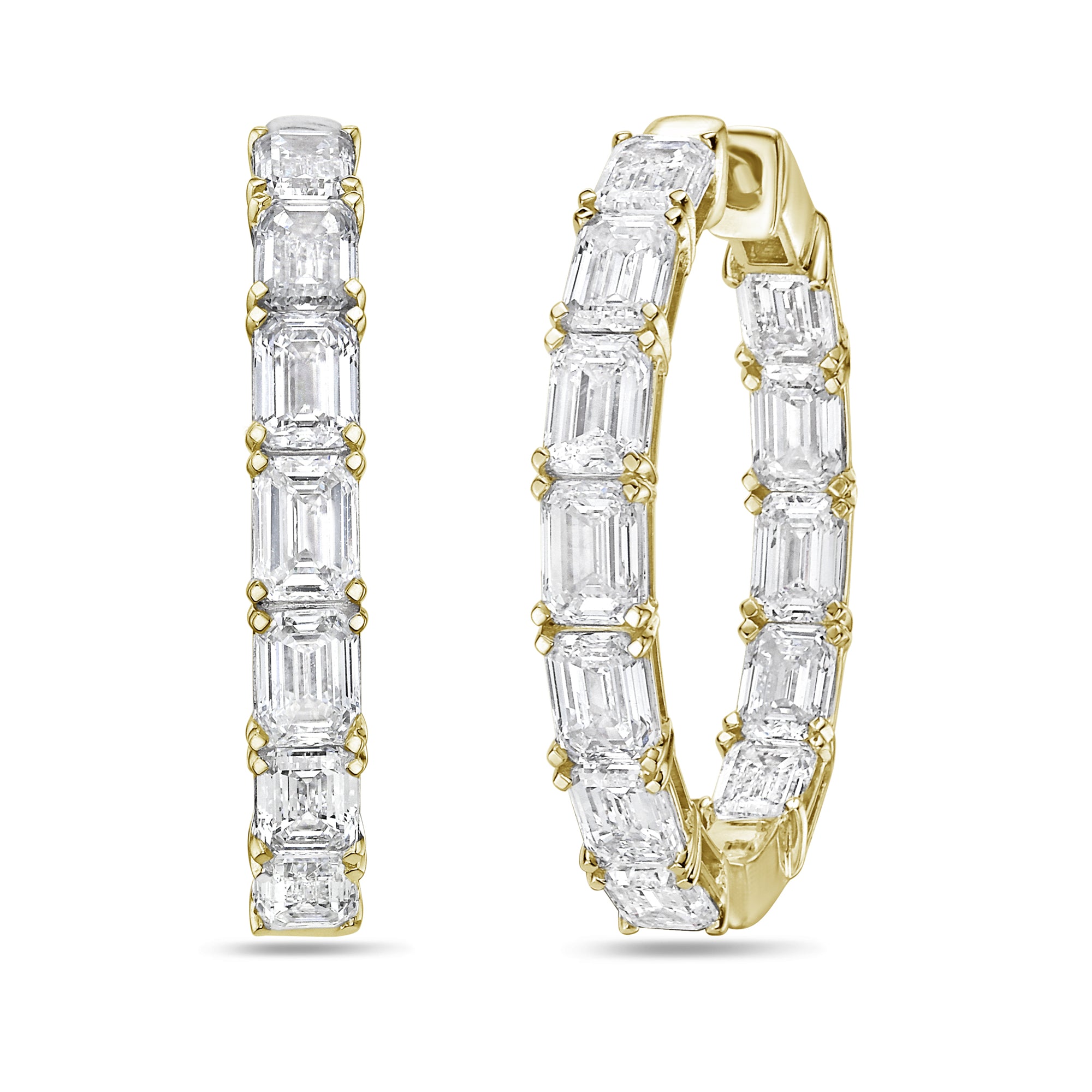 Lab Grown Emerald Diamond Hoop Earrings - 1.75"