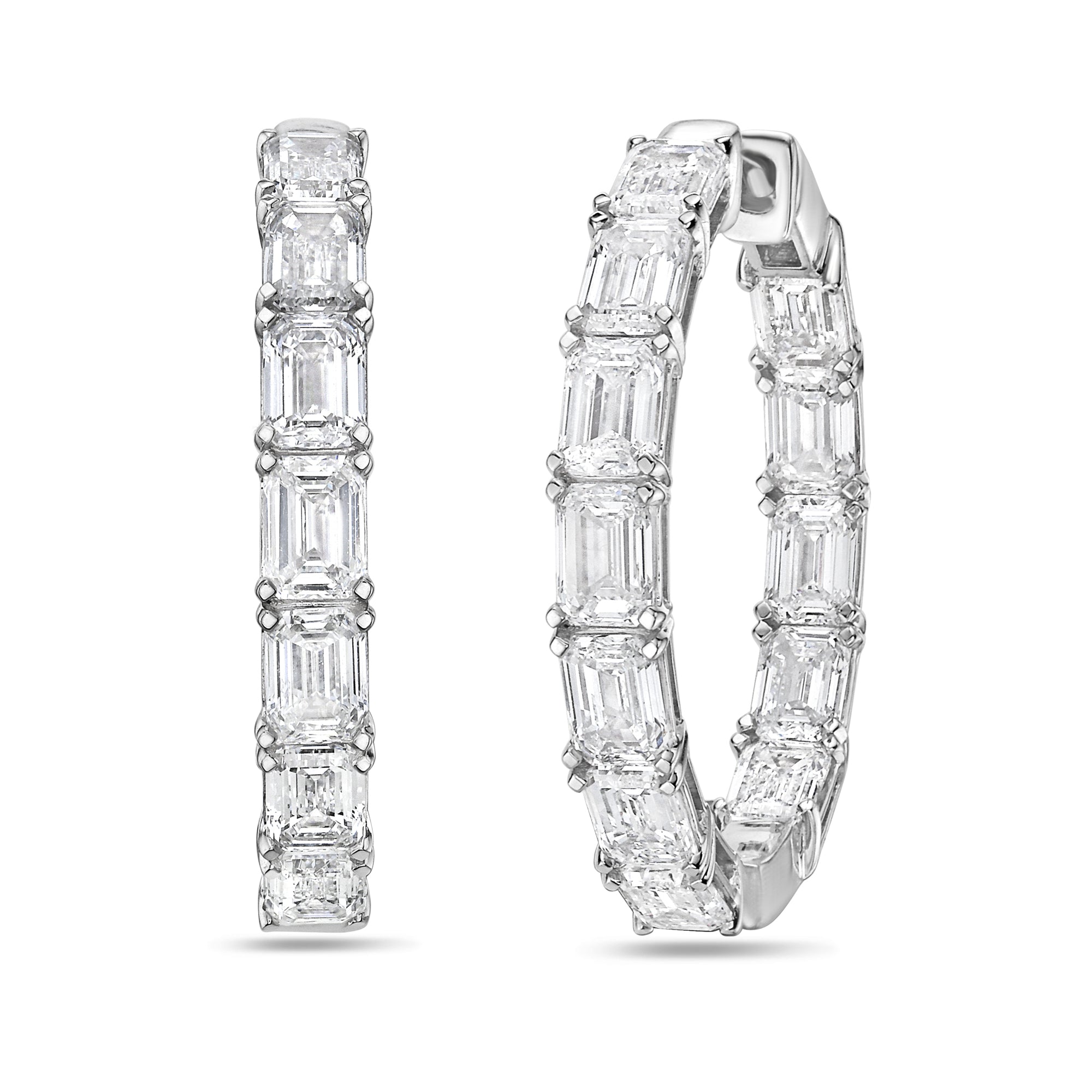 Lab Grown Emerald Diamond Hoop Earrings - 1.75"