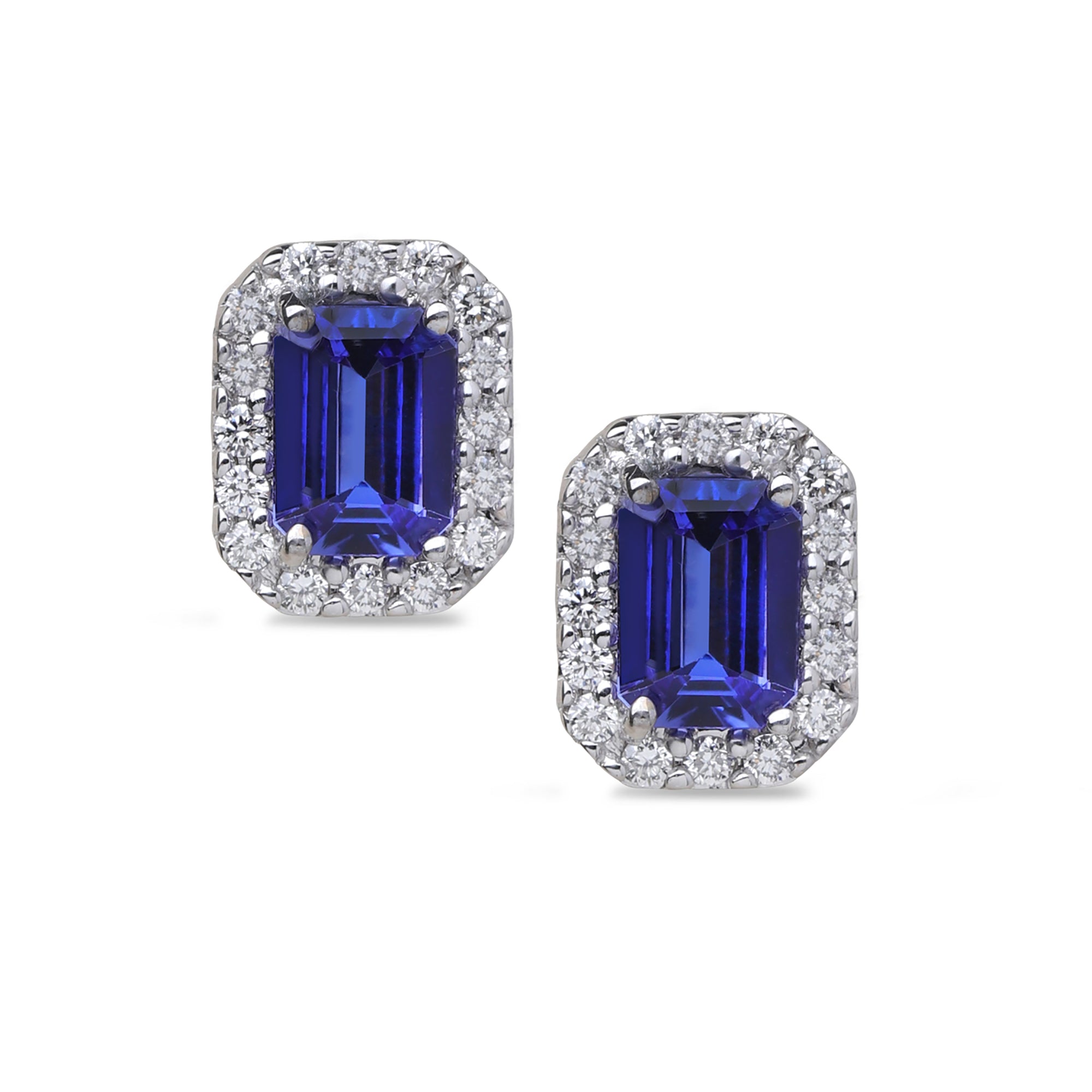 Tanzanite Diamond Halo Stud Earring