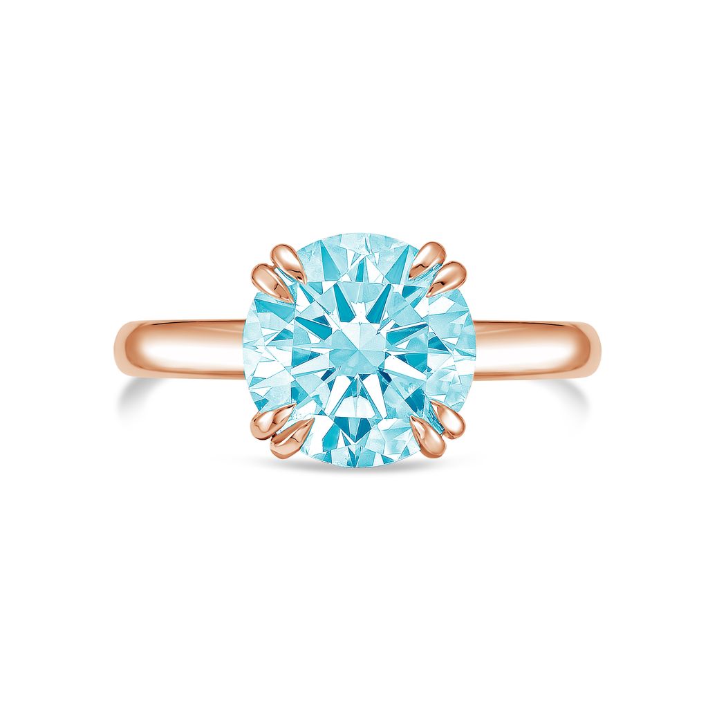 Lab-Grown Blue Round Split Claw Engagement Ring, 14k Gold