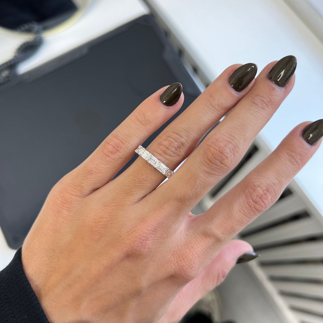 East West Emerald Diamond Half Eternity Band