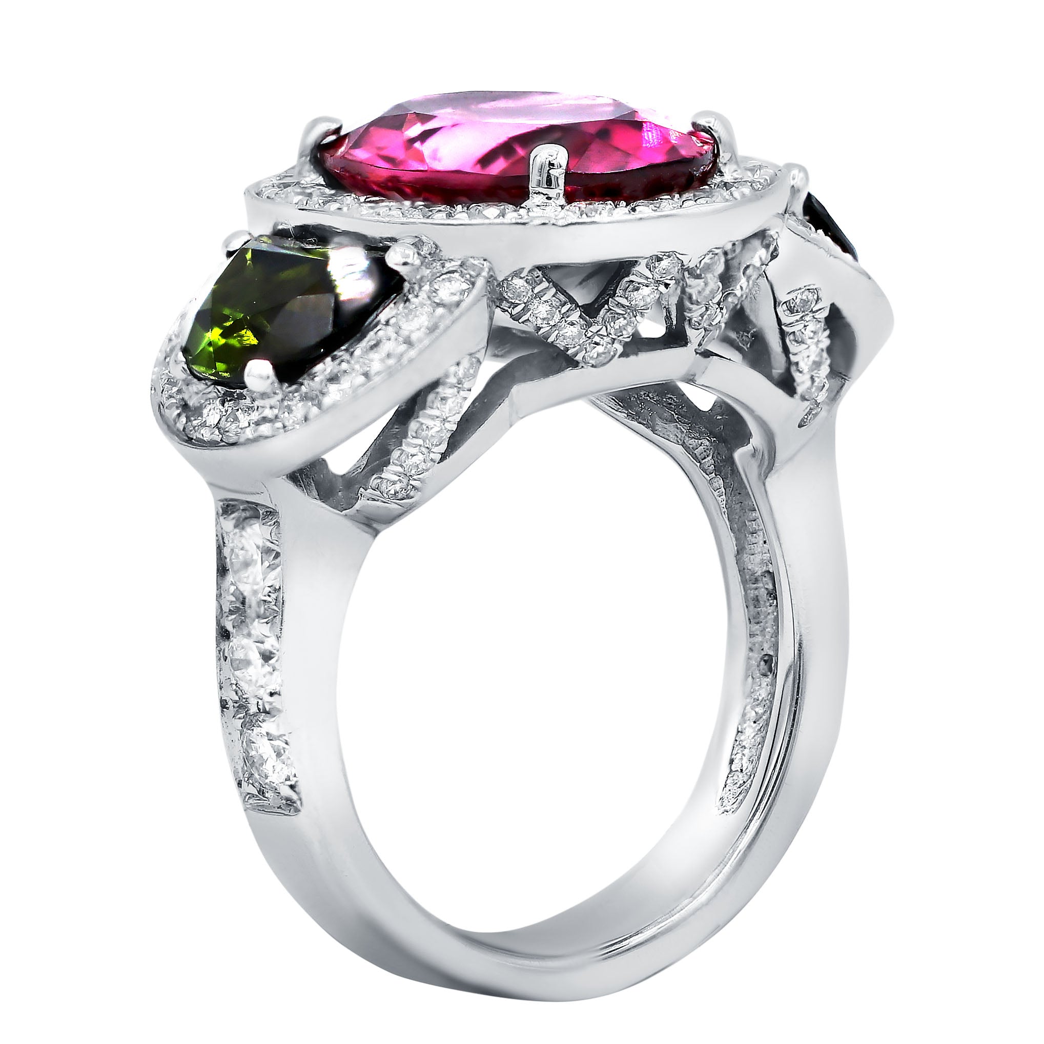 Tourmaline Three Stone Diamond Ring