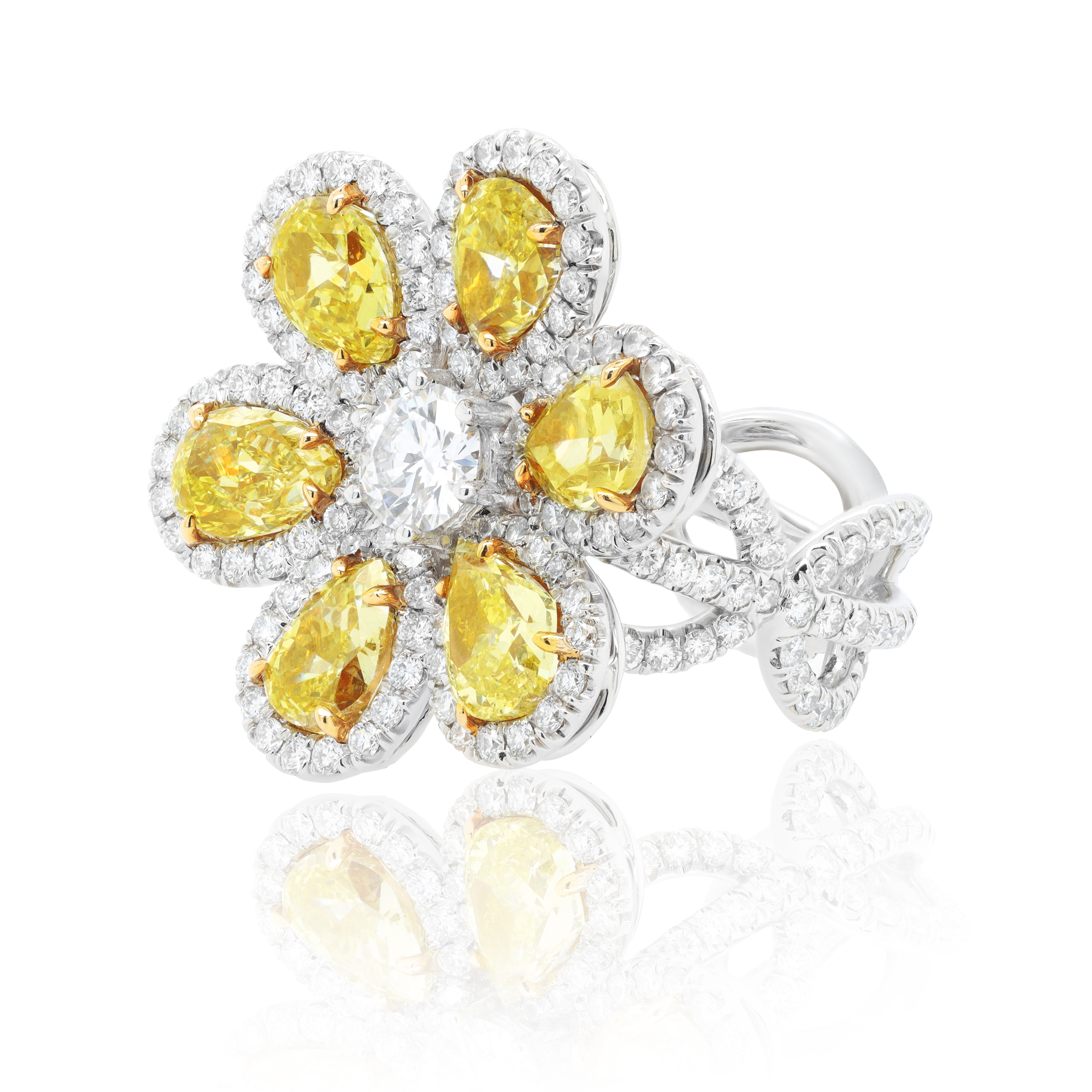 Yellow Diamond Flower Ring