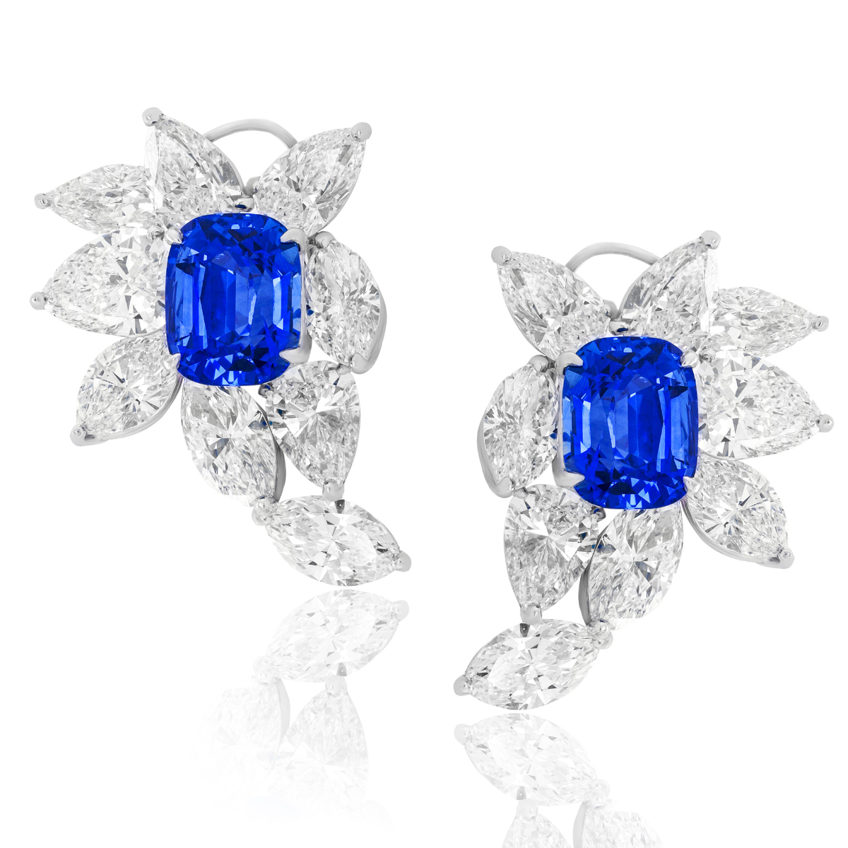 Sapphire Cushion Diamond Stud Earring