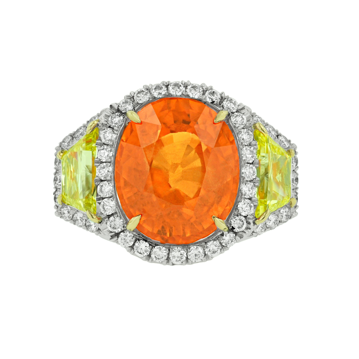 Three Stone Garnet Yellow Diamond Ring