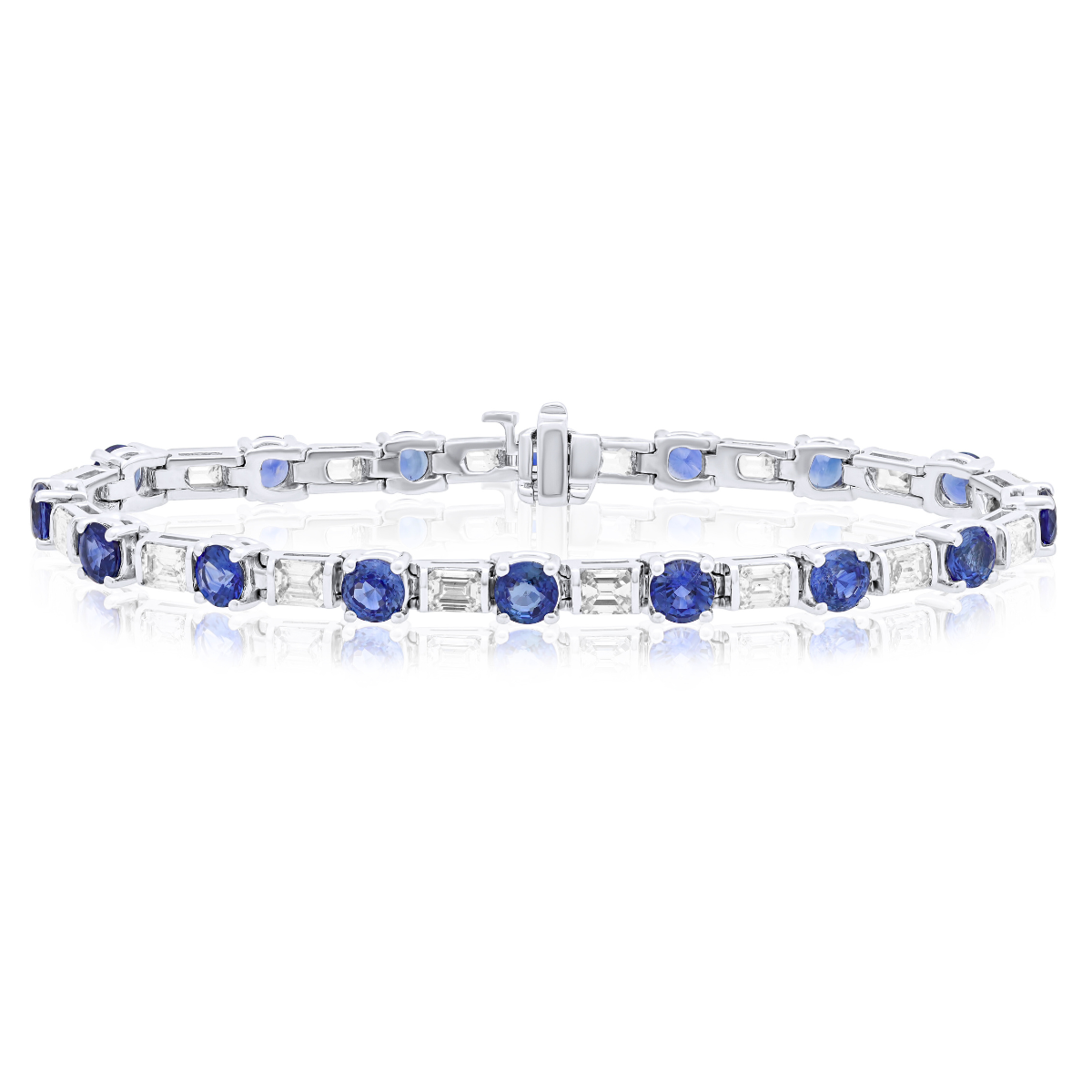 Round Sapphire Baguette cut Diamond Tennis Bracelet