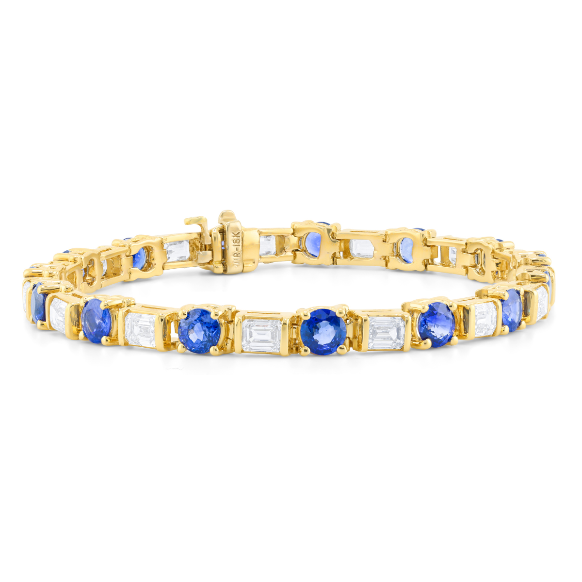 Round Sapphire Baguette cut Diamond Tennis Bracelet