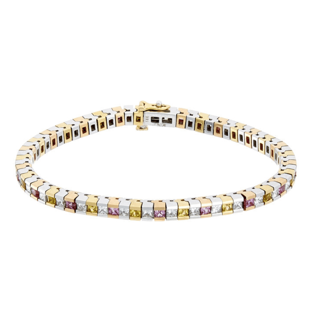 Three Tone Pink & Yellow Sapphire Tennis Bracelet