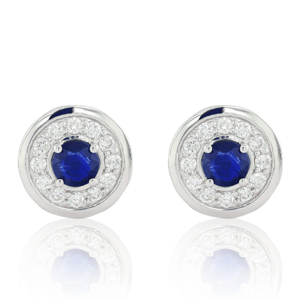 Blue Sapphire Diamond Halo Stud Earrings