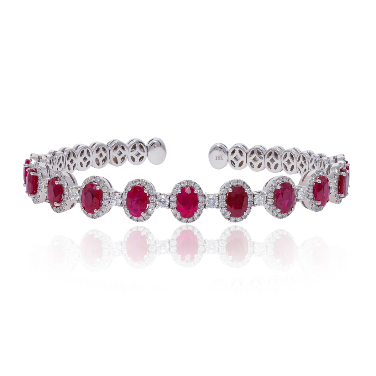 Ruby Diamond Halo Cuff Bracelet