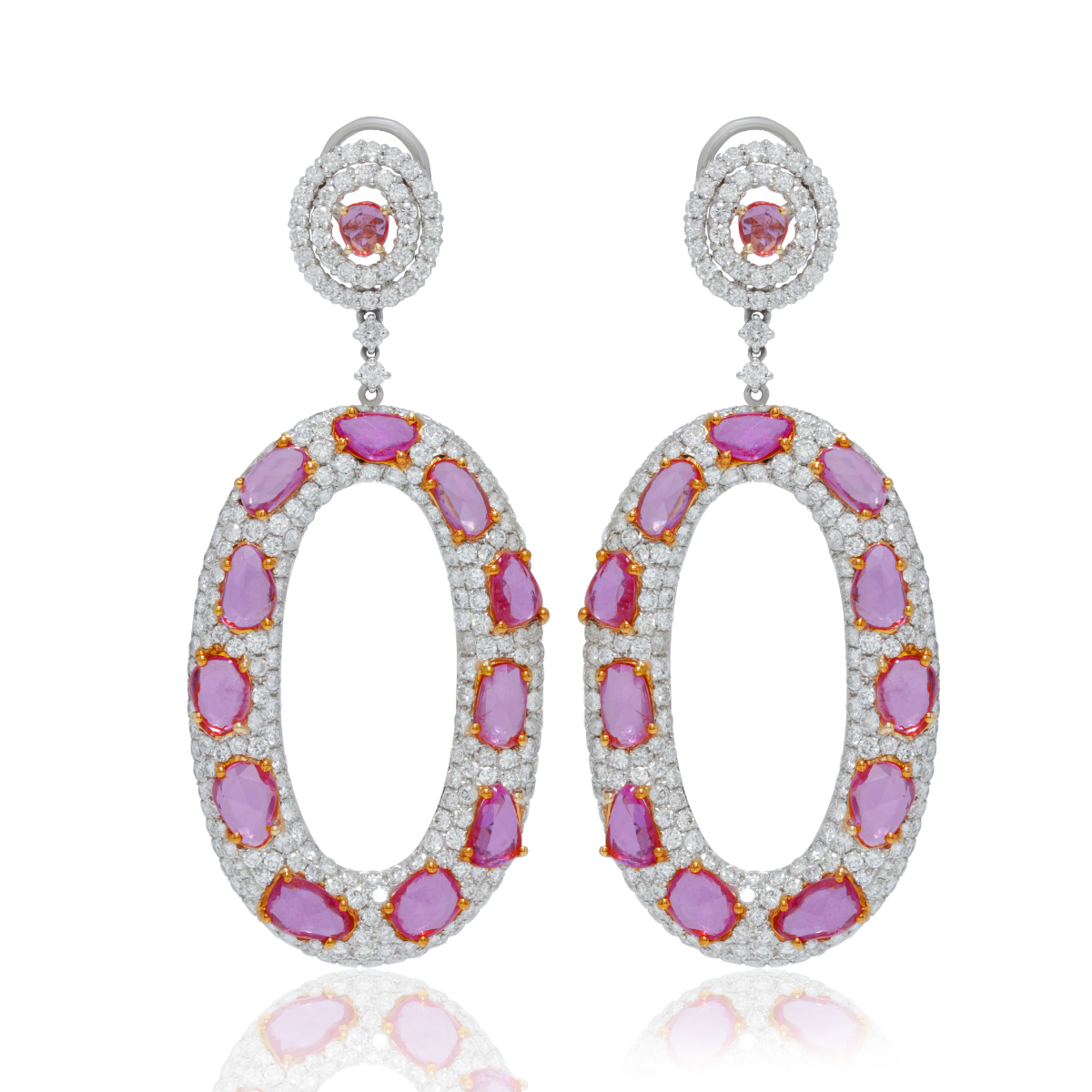 Rose Cut Pink Sapphire Bagel Drop Earring