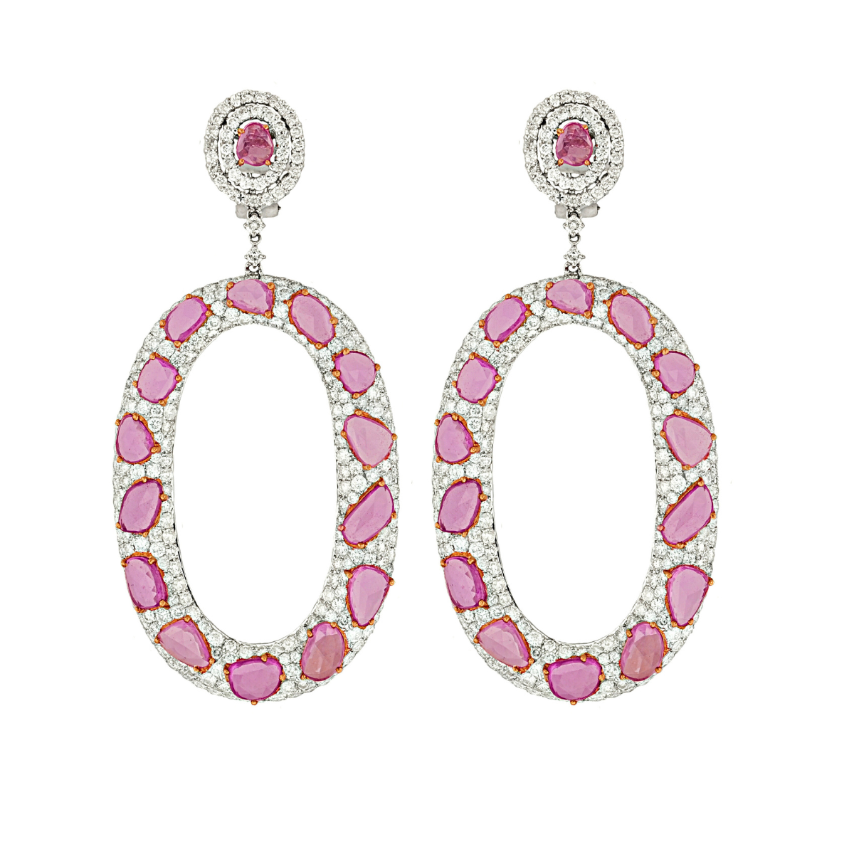 Rose Cut Pink Sapphire Bagel Drop Earring