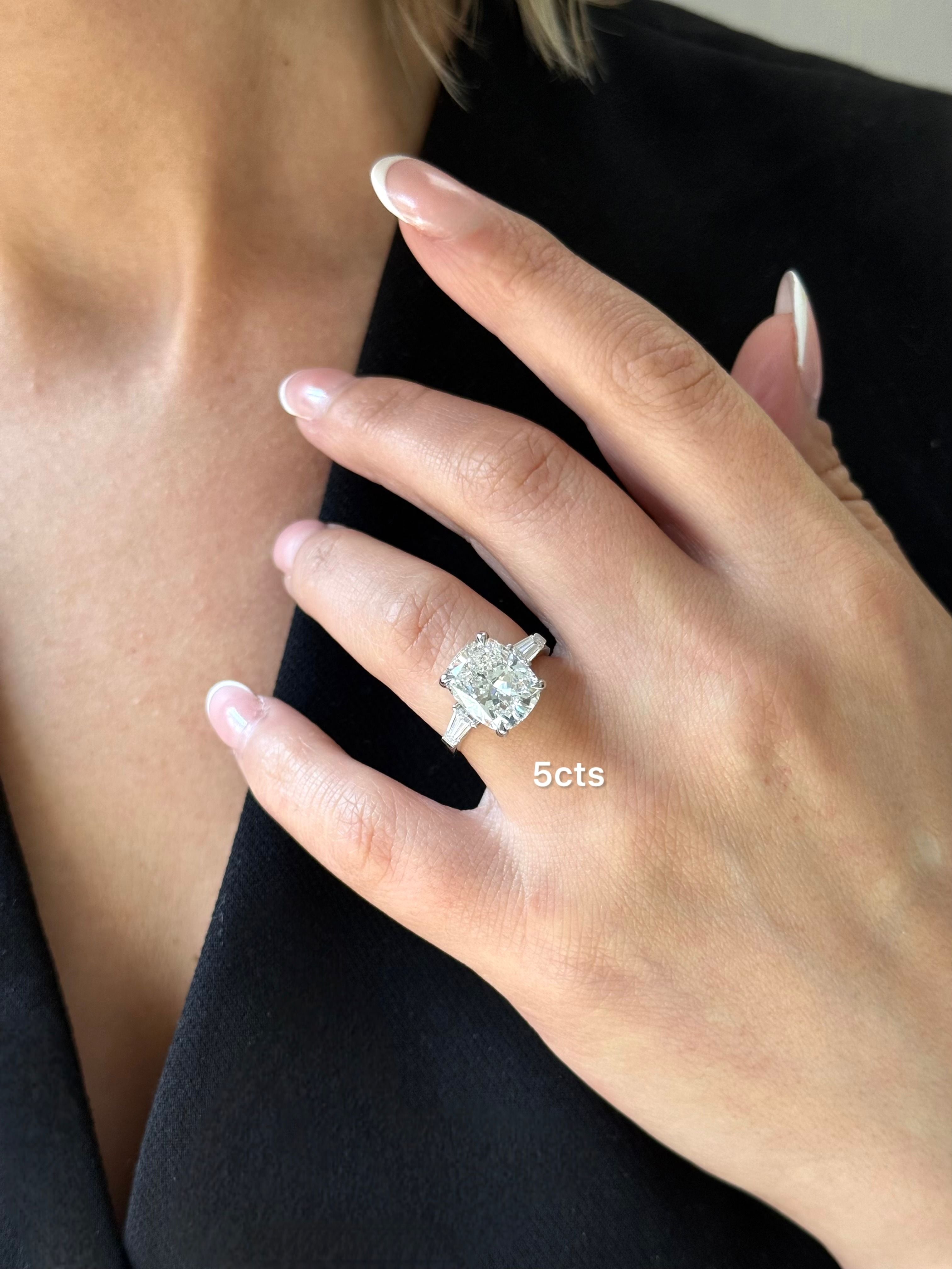 Lab Grown Three Stone Cushion Engagement Ring