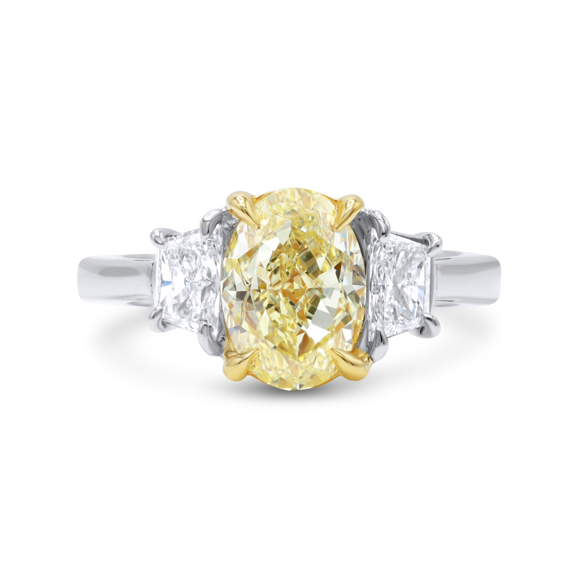 Fancy Yellow Oval Cut With Side trapezoid Diamonds Ring