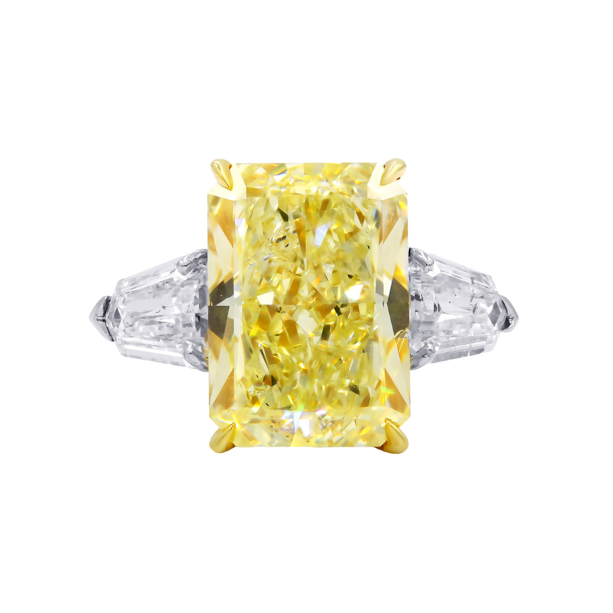 Fancy Yellow Radiant With Side Bullet-Shaped Diamonds Ring