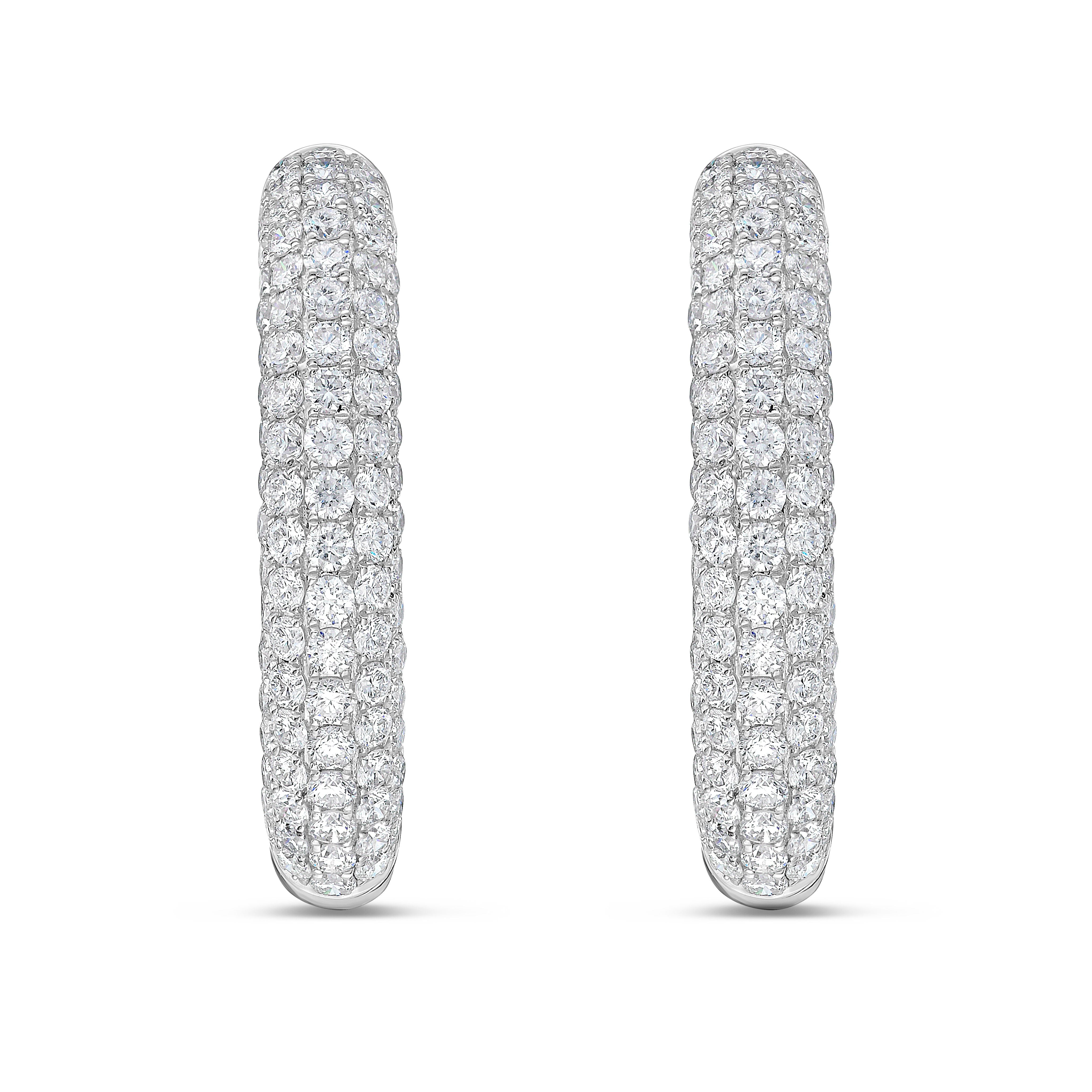 Five row lab-grown diamond pavé hoop earrings in 14K gold