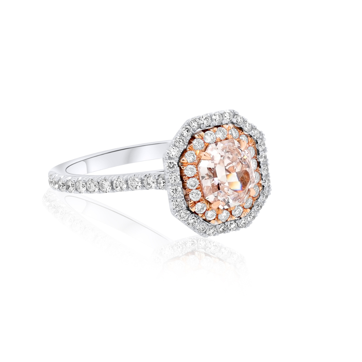 GIA certified pink octagon diamond ring with double halo