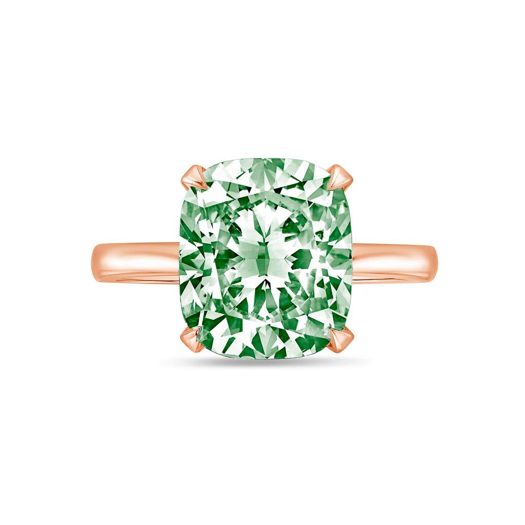 Lab-Grown Green Cushion-Cut Diamond Solitaire Engagement Ring, 14K Gold