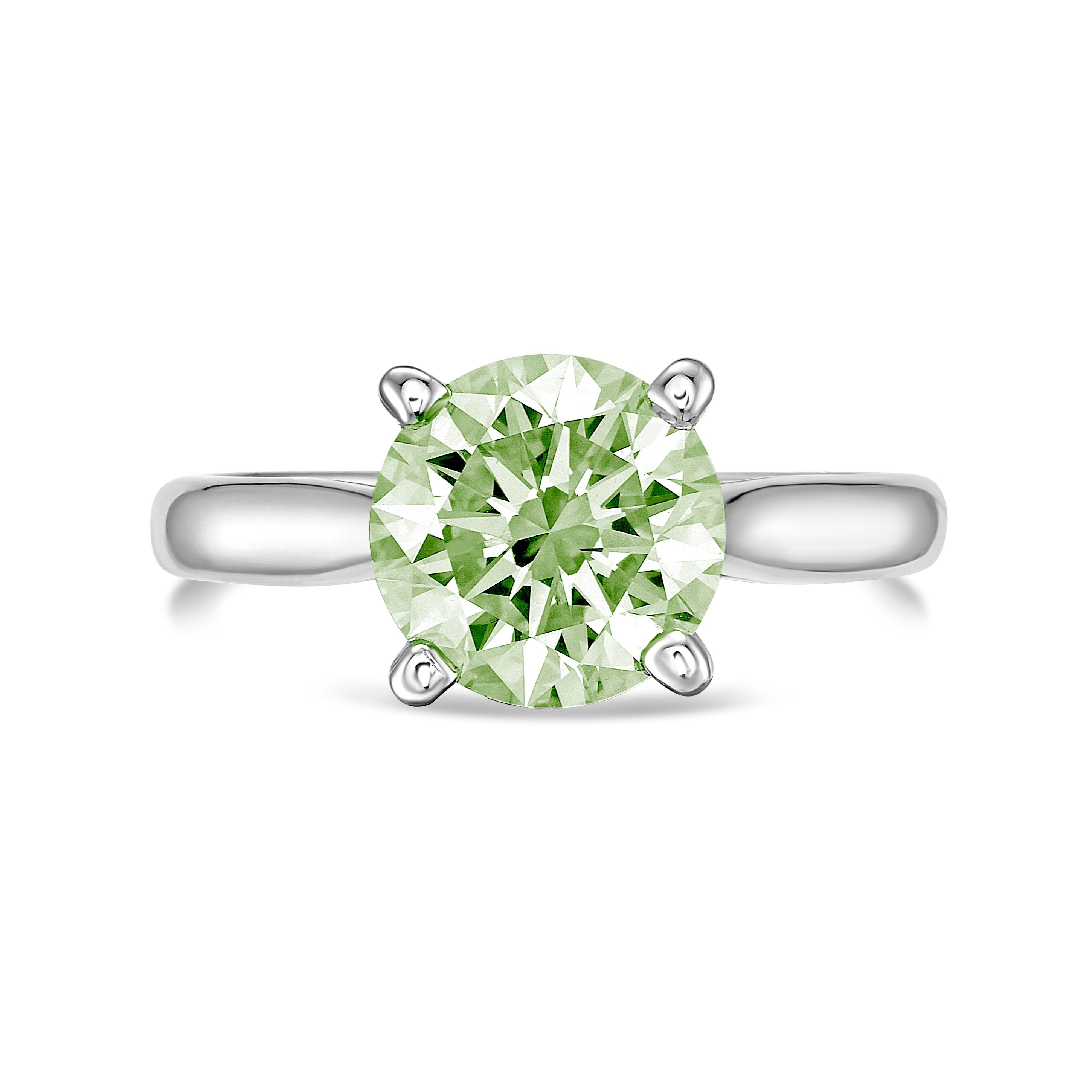 Lab-Grown Green Round Diamond Solitaire Ring, 14k Gold