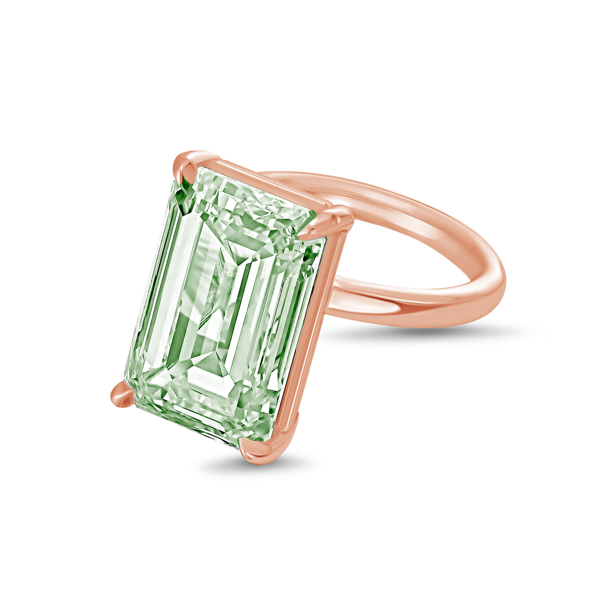 Lab-Grown Green Emerald-Cut Diamond Solitaire Ring, 18k Gold