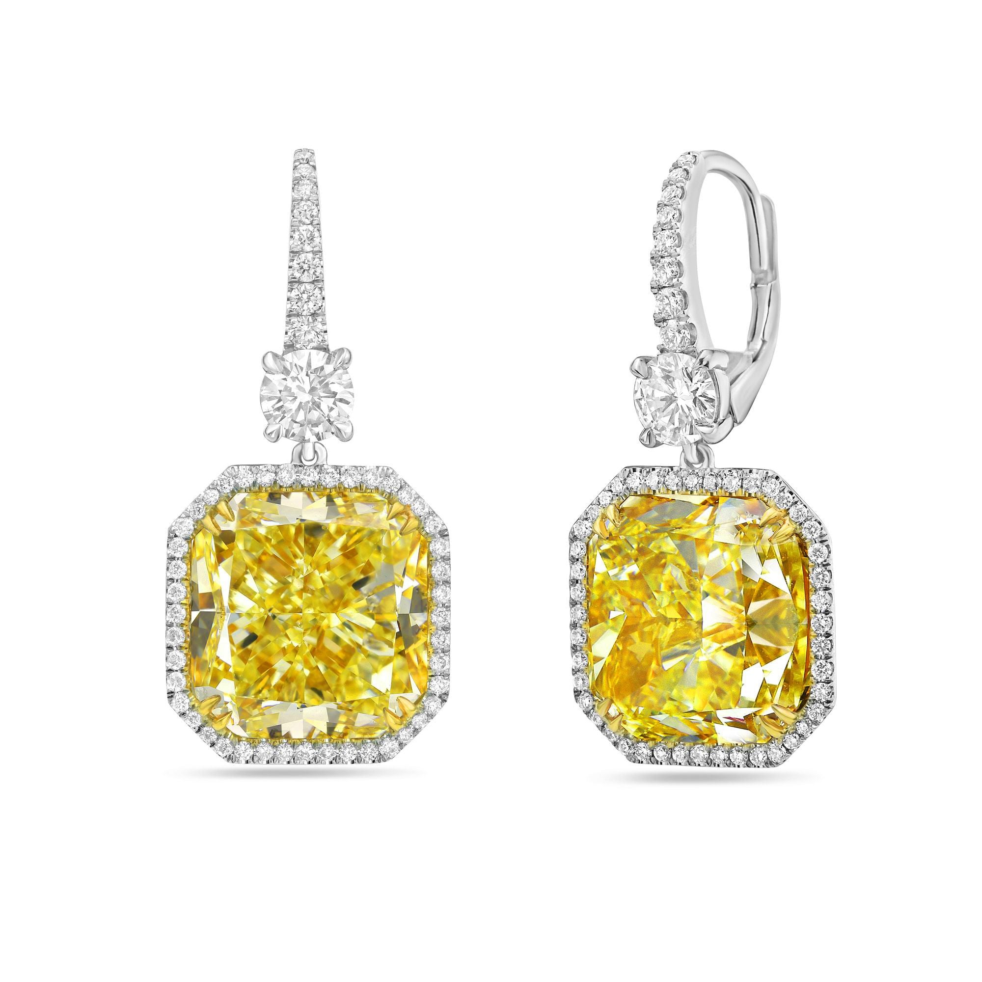26.40ct Fancy Yellow Diamnd Halo Drop Earring