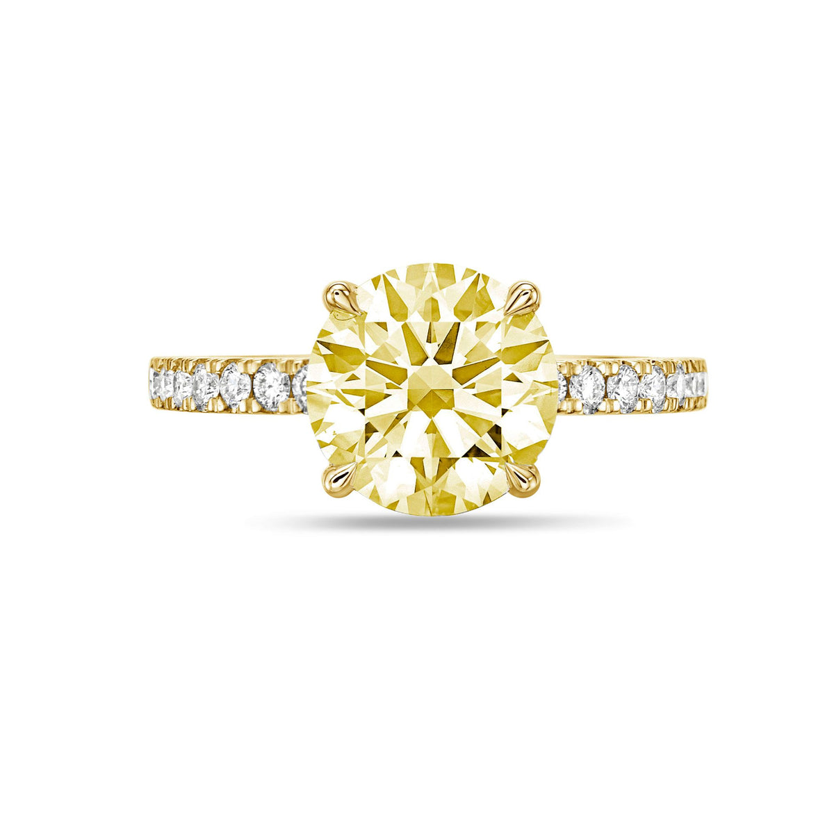 Lab-Grown Yellow Round Diamond Pavé Band Engagement Ring, 14K Gold