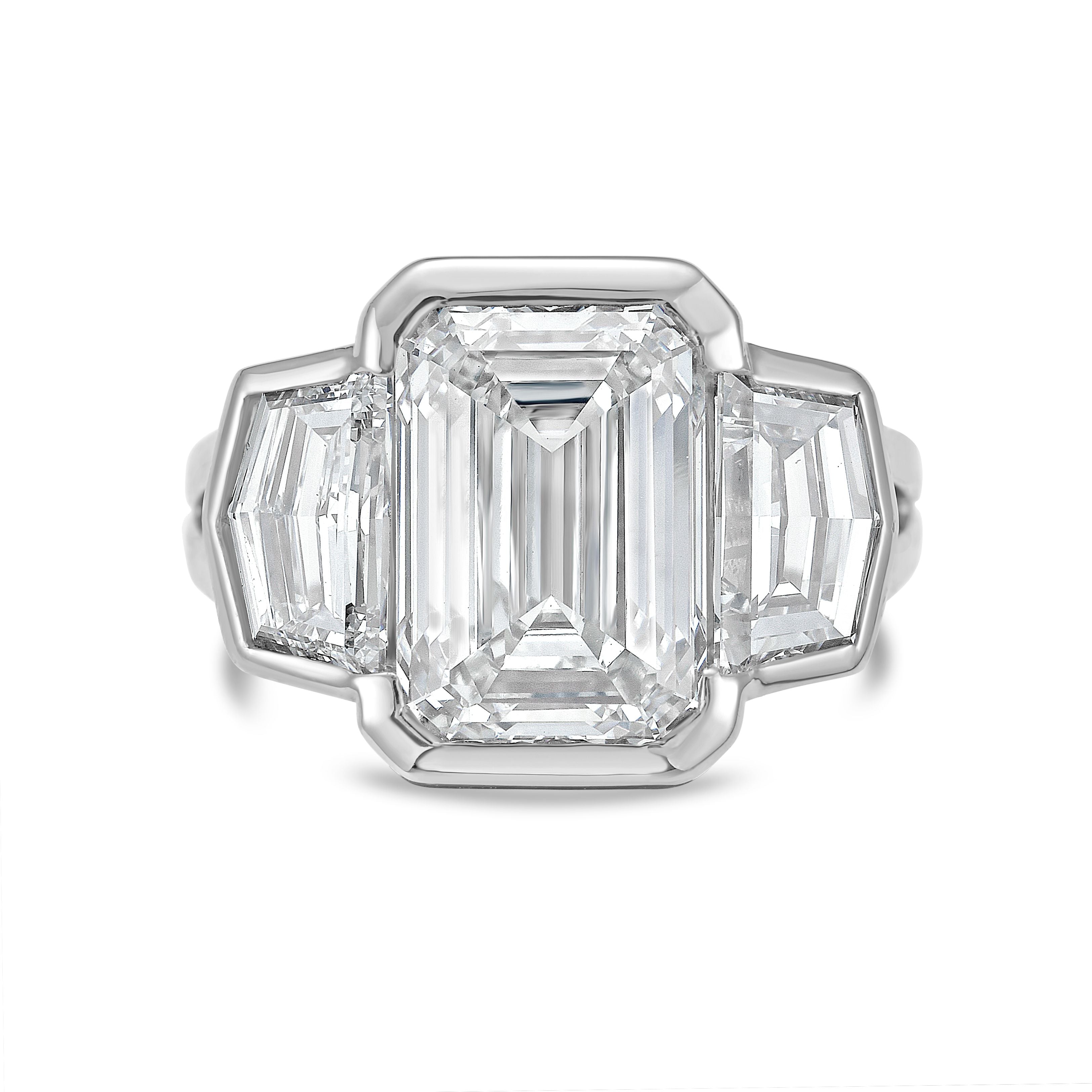 Lab-Grown Emerald Cut Bezel Ring with Cadilac
