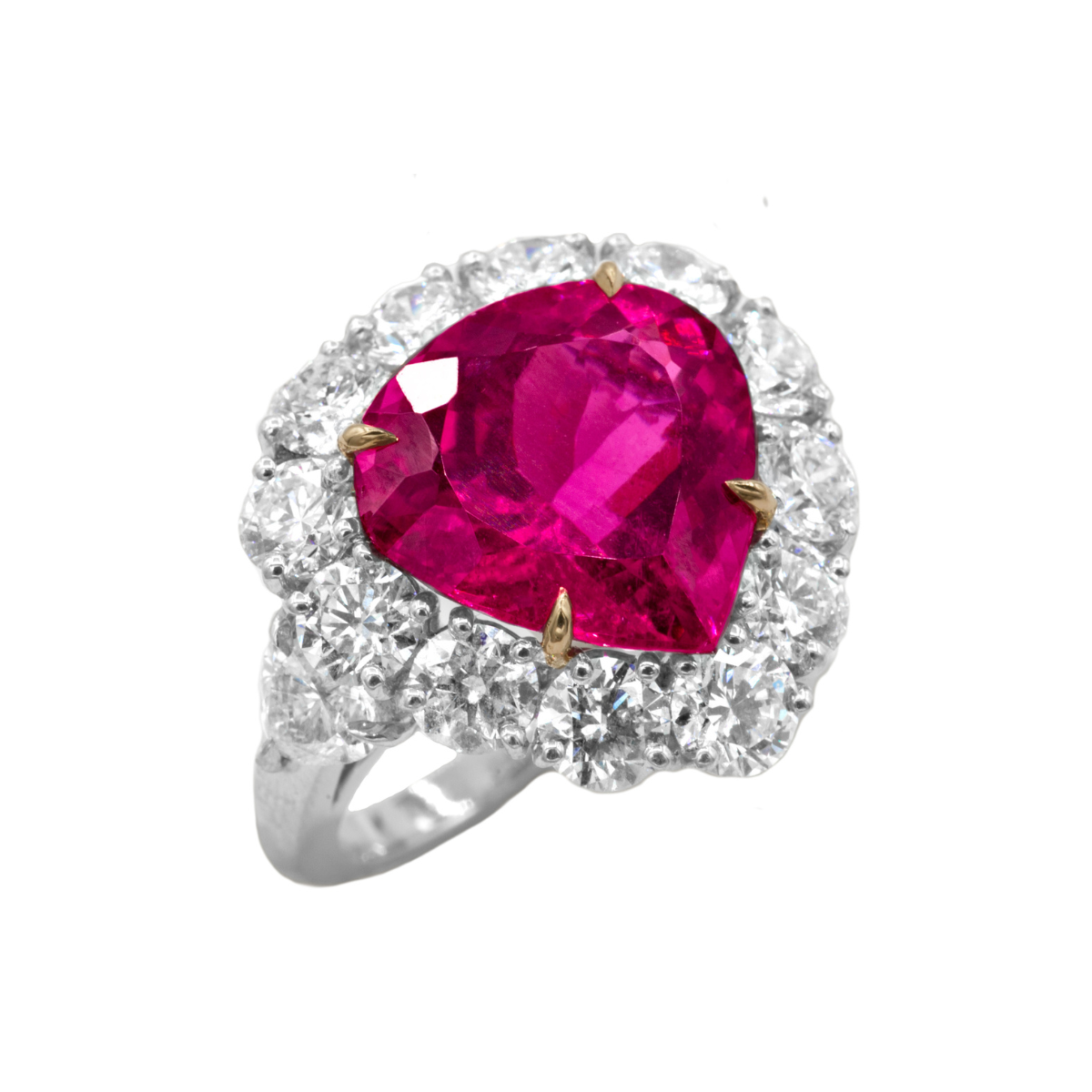 Heart-shaped pink tourmaline and diamond ring in platinum, GIA certified