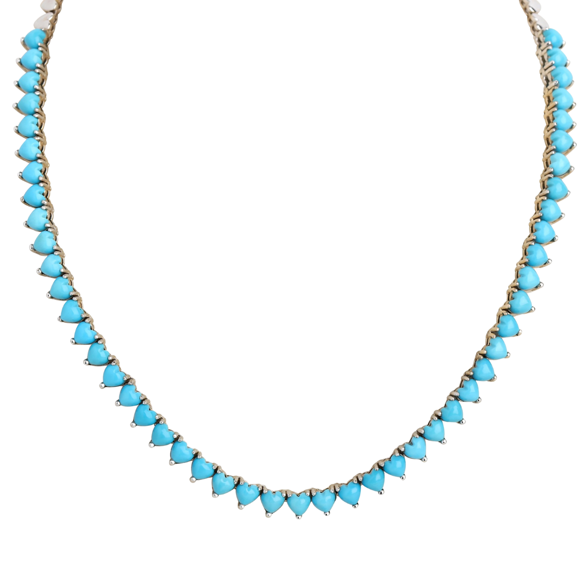 14kt Yellow Gold Turquoise Heart Tennis Necklace