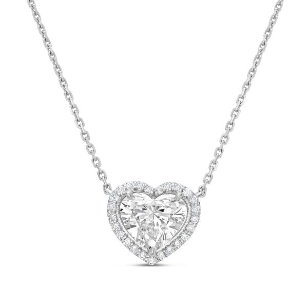 Heart shaped lab diamond halo pendant 14K gold