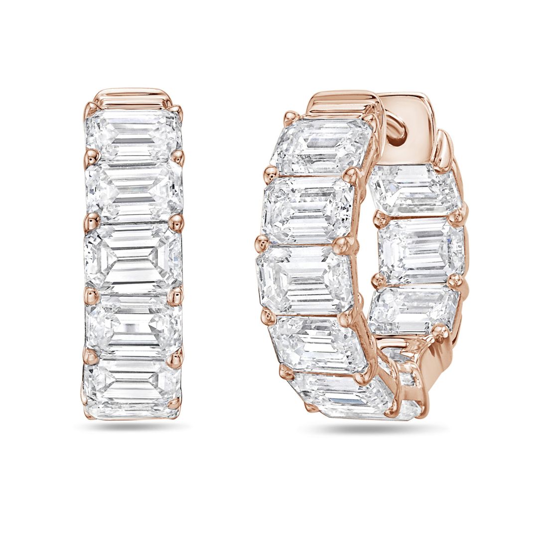 Hoop emerald cut diamond huggie