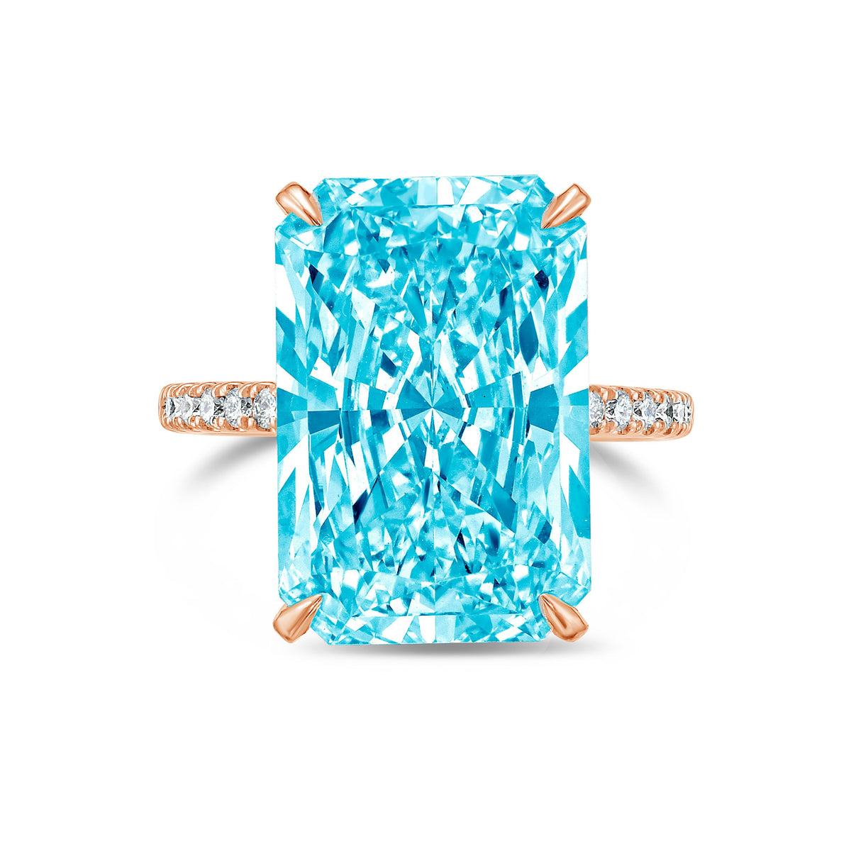 Lab-Grown Blue Radiant Cut Diamond Engagement Ring, 14K Gold