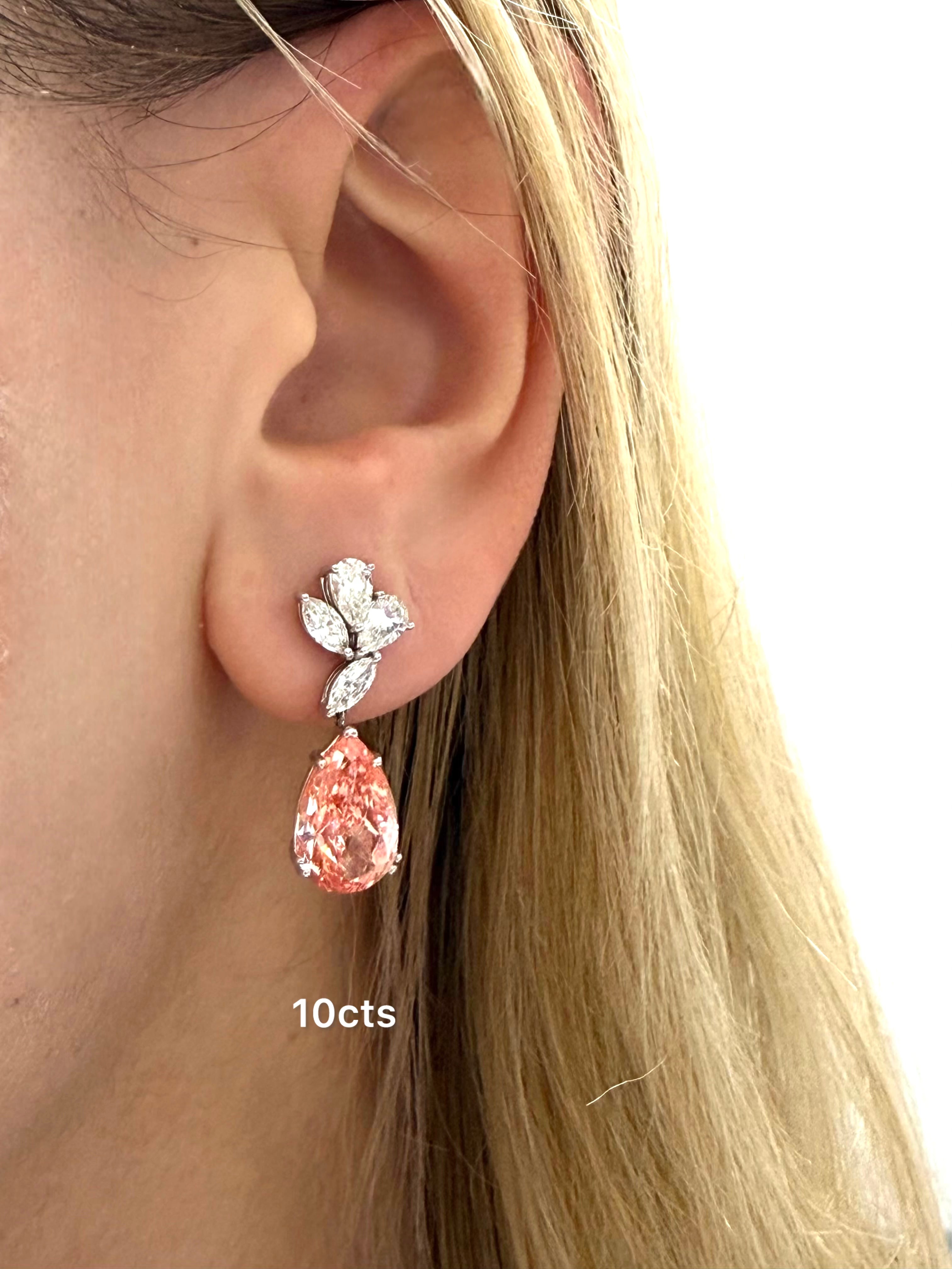 Lab-Grown Blue & Pink Diamond Drop Earrings, 14K Gold