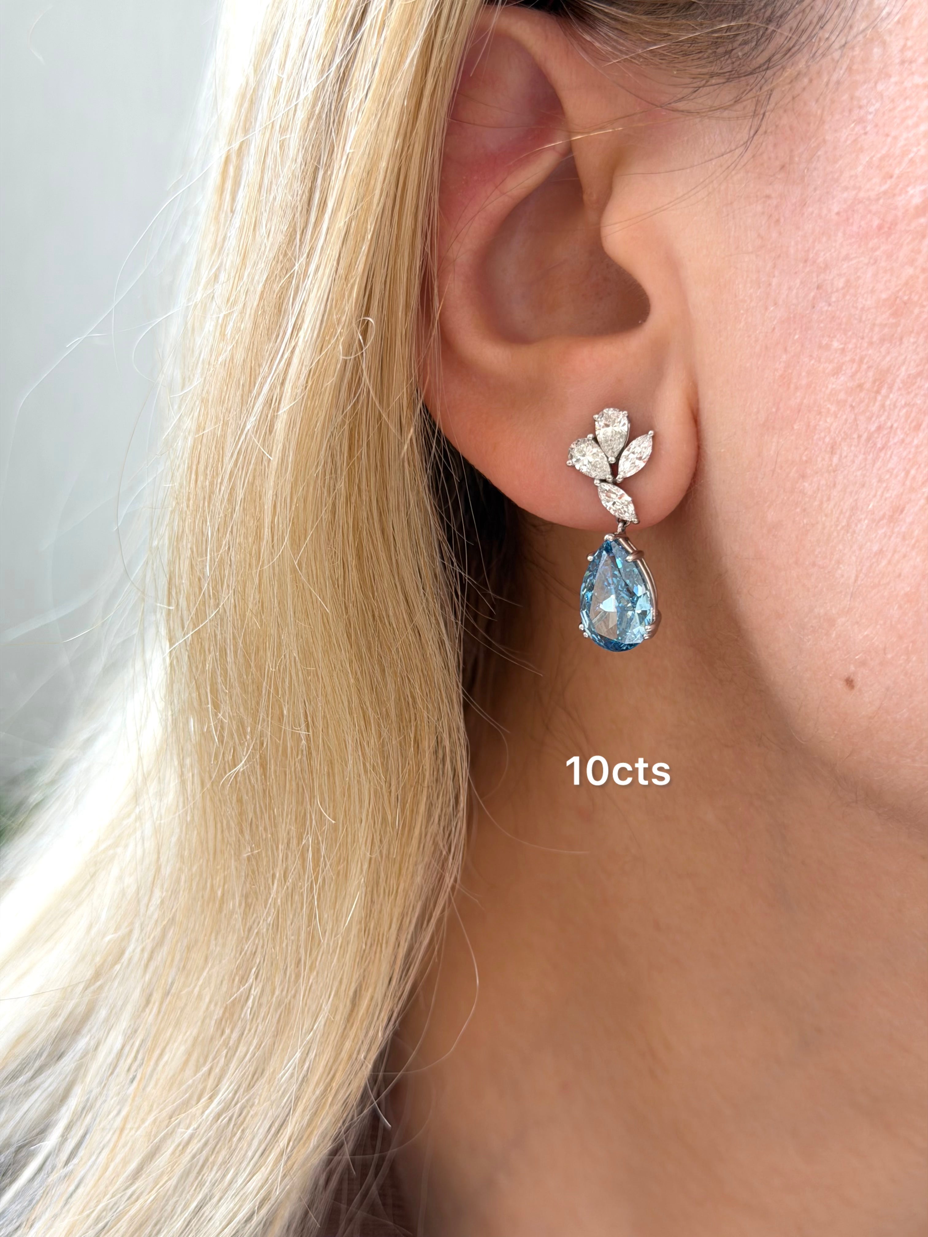 Lab-Grown Blue & Pink Diamond Drop Earrings, 14K Gold