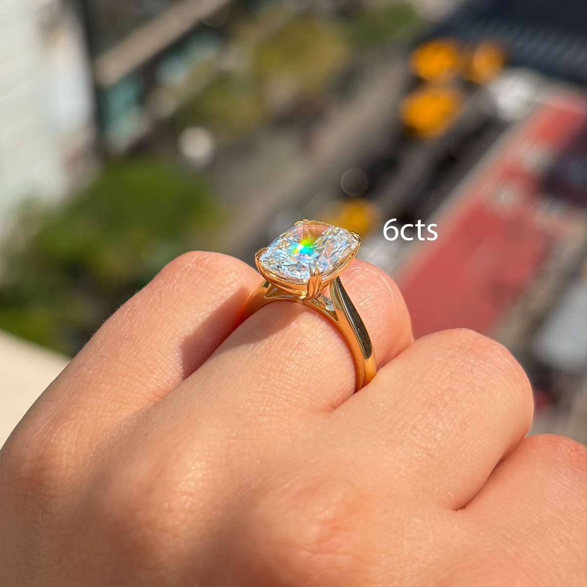 Lab-Grown Elongated Cushion Diamond Double Claw Engagement Ring, 14K Gold