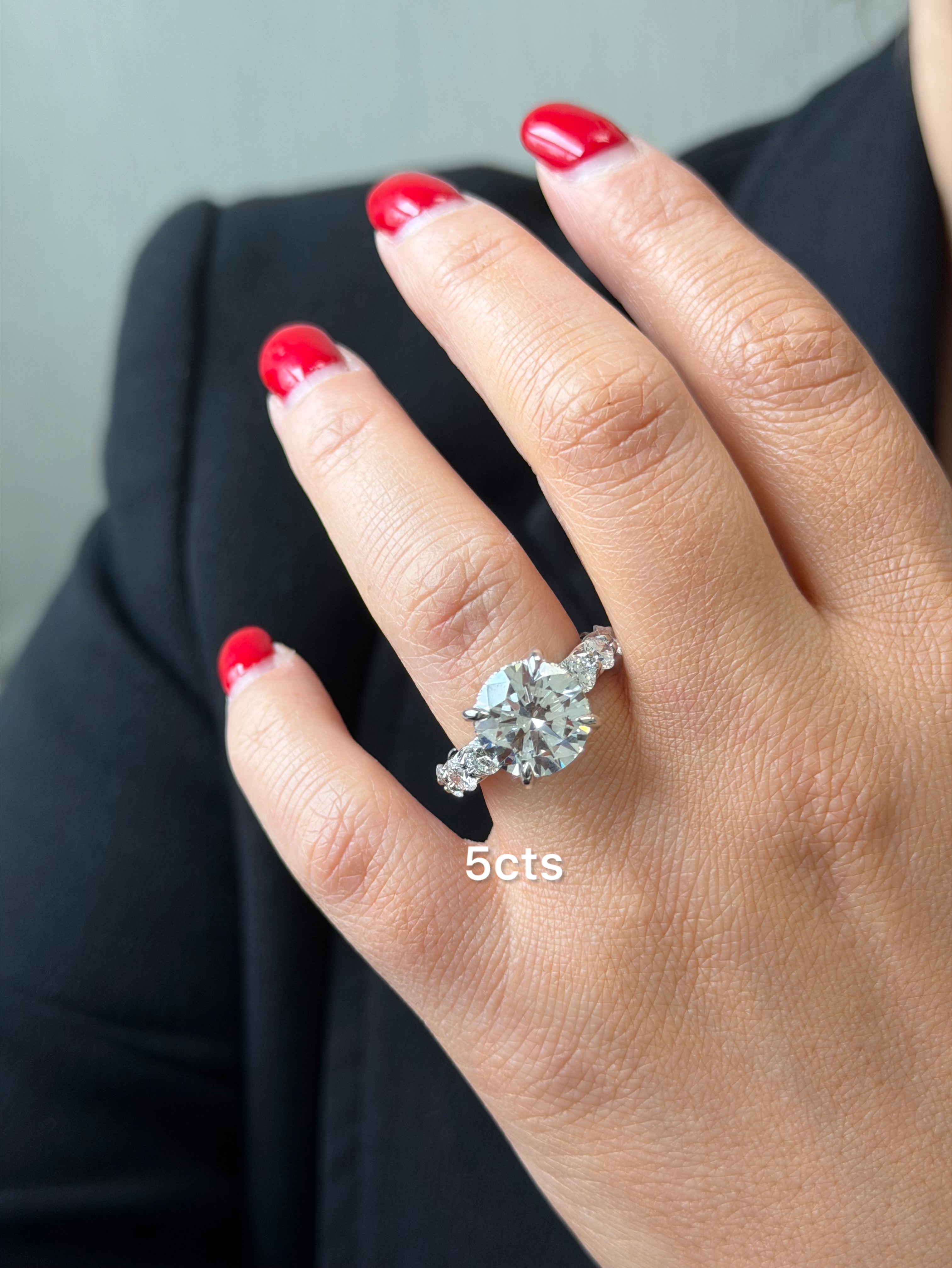 Lab-Grown Round Diamond Hidden Halo Ring with Pavé Band