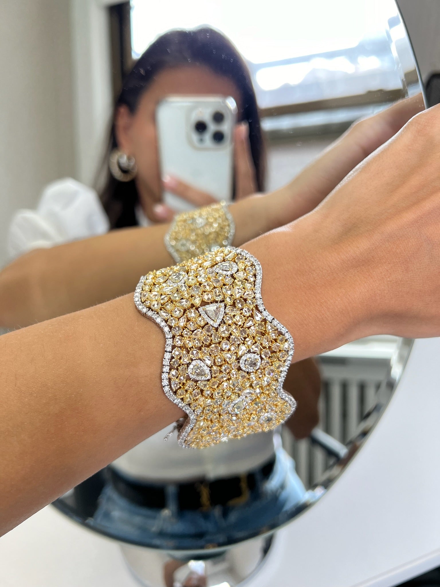 Two Tone Open Work Diamond Bracelet