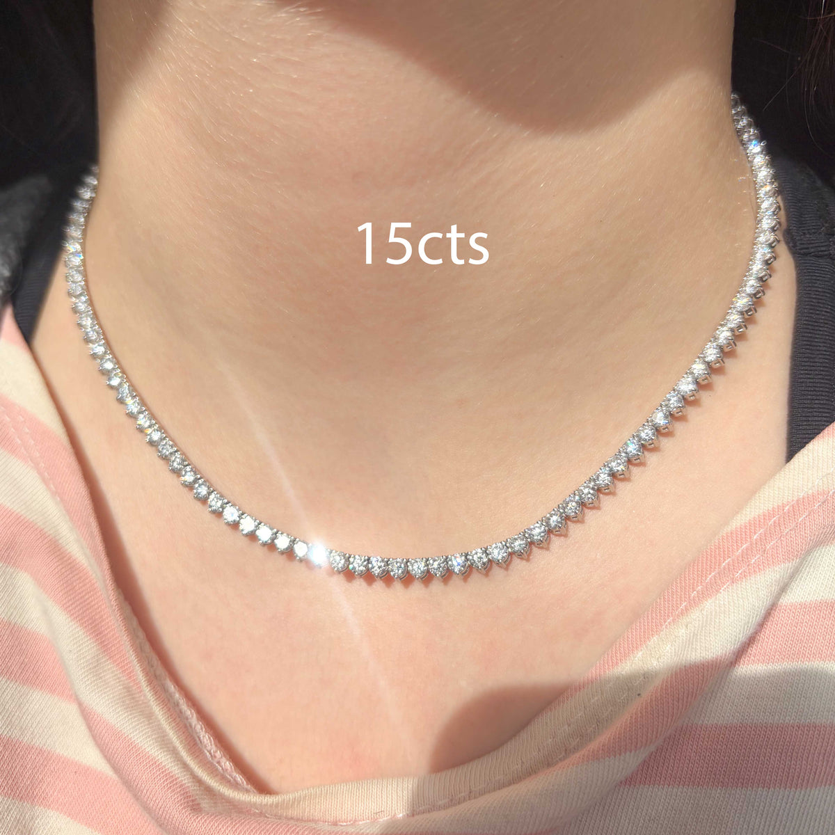 3-Prong Round Diamond Tennis Necklace, 14K or 18K Gold