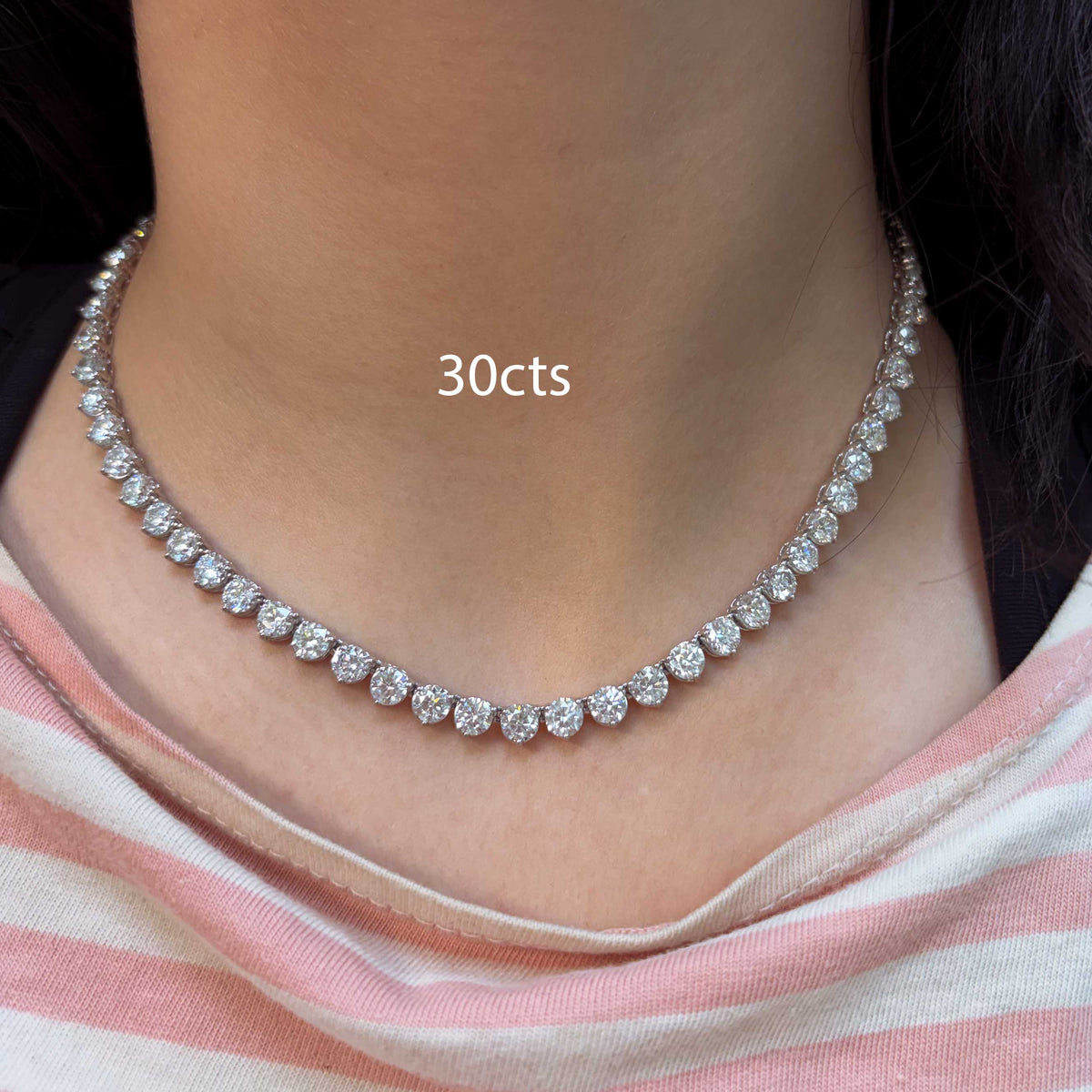 3-Prong Round Diamond Tennis Necklace, 14K or 18K Gold