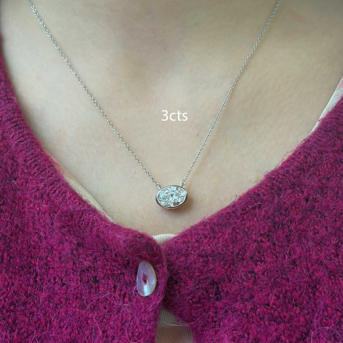 Lab-Grown Oval Diamond Bezel Pendant, 14K Gold