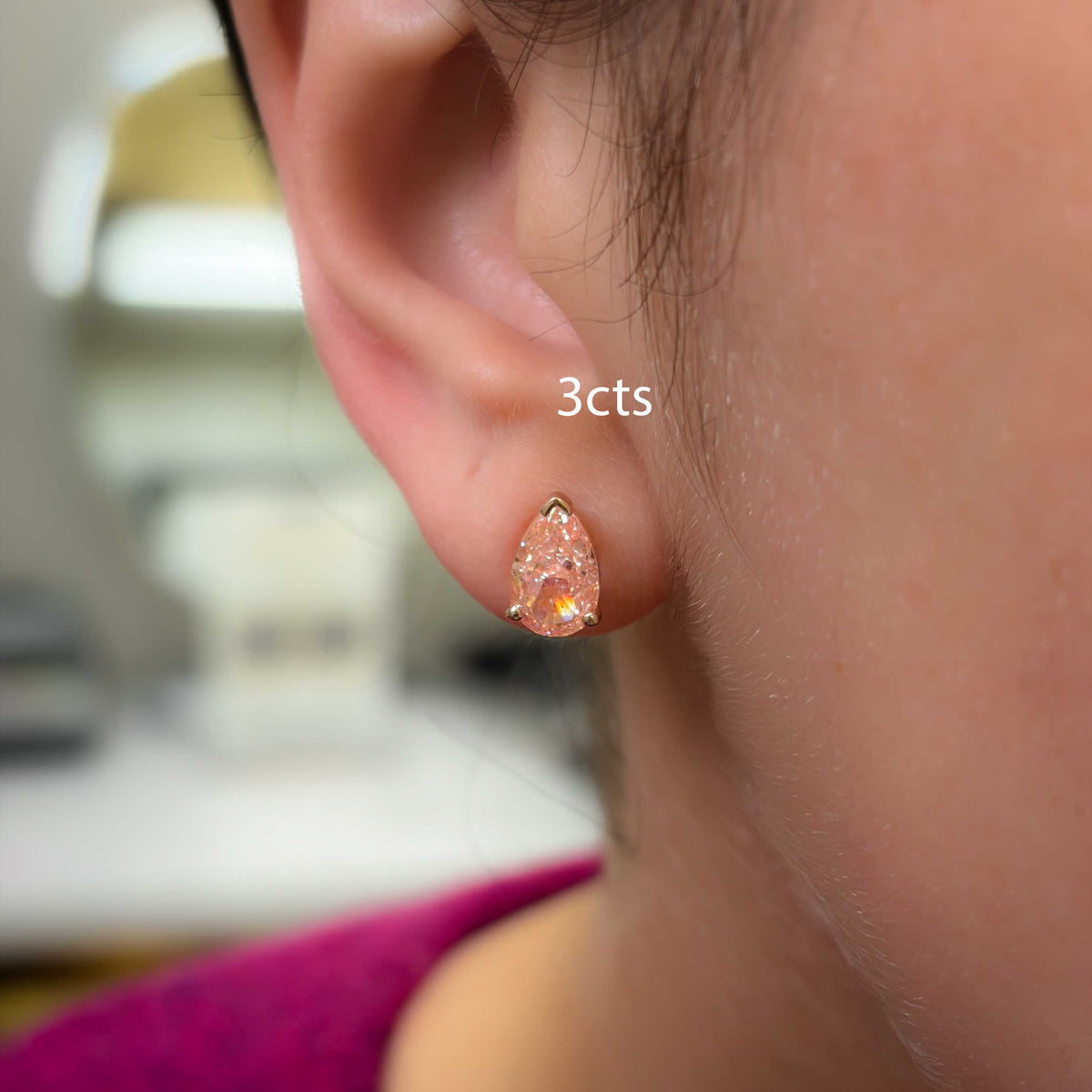Lab-Grown Pink Pear Diamond Stud Earrings, 14K Gold