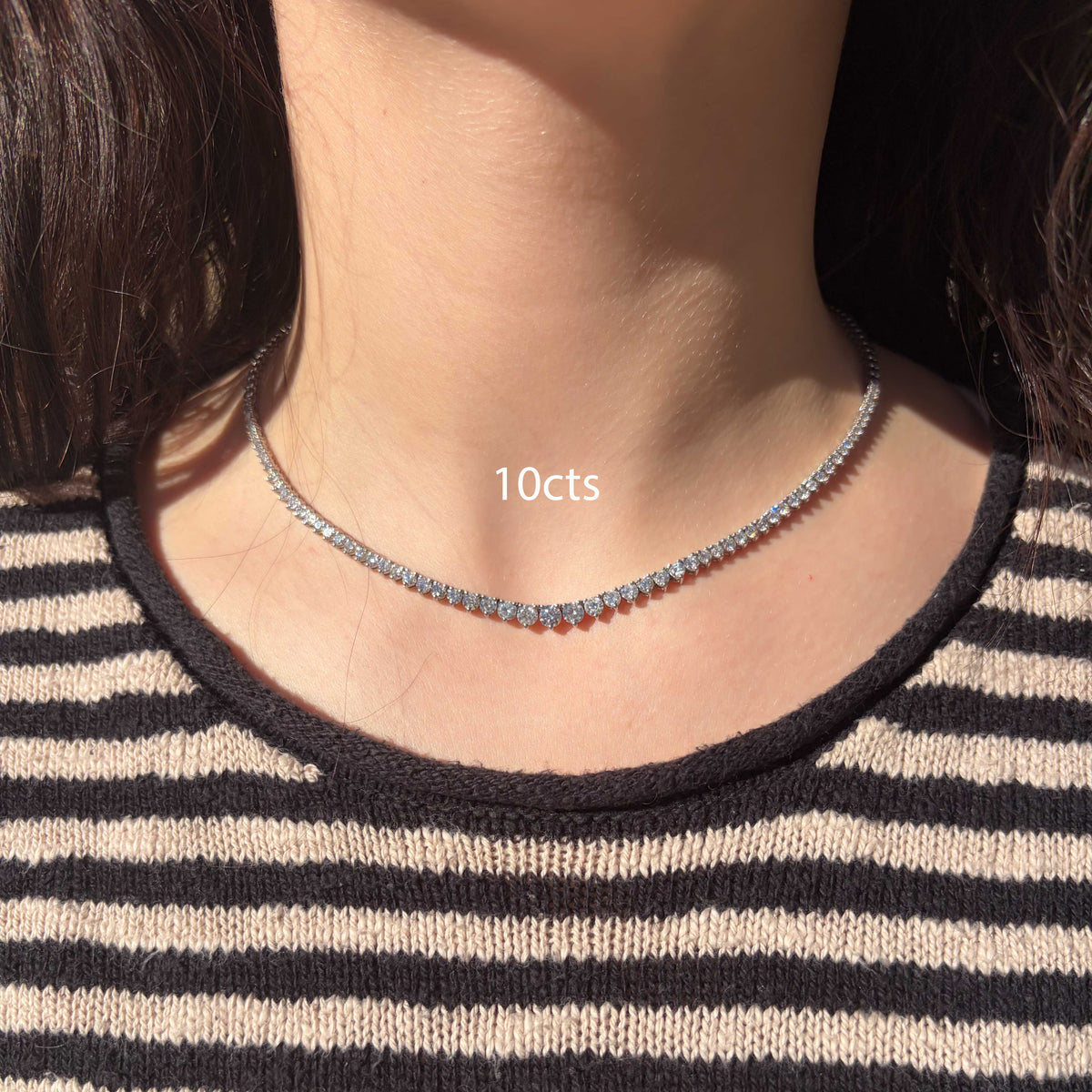 Lab-Grown Graduated 3 Prong Tennis Necklace, 14K Gold