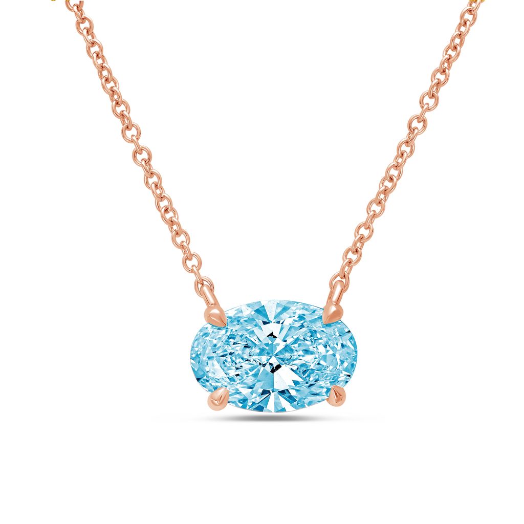 Lab-Grown Blue Oval Diamond Solitaire Pendant, 14k Gold