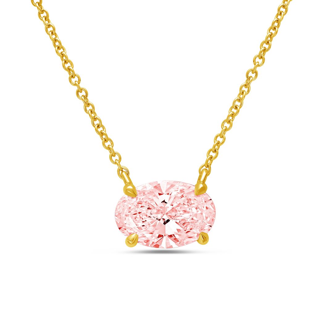 Lab-Grown Pink Oval Diamond Solitaire Pendant, 14k Gold